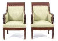 A Pair of French Empire Style Mahogany Bergeres — 20TH CENTURY
