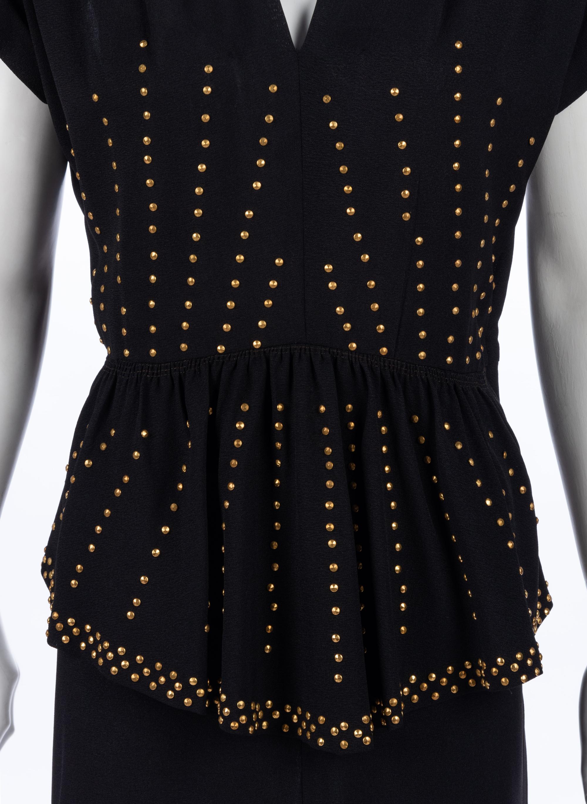 Three Black Dresses with Metal Embellishments, 1940s