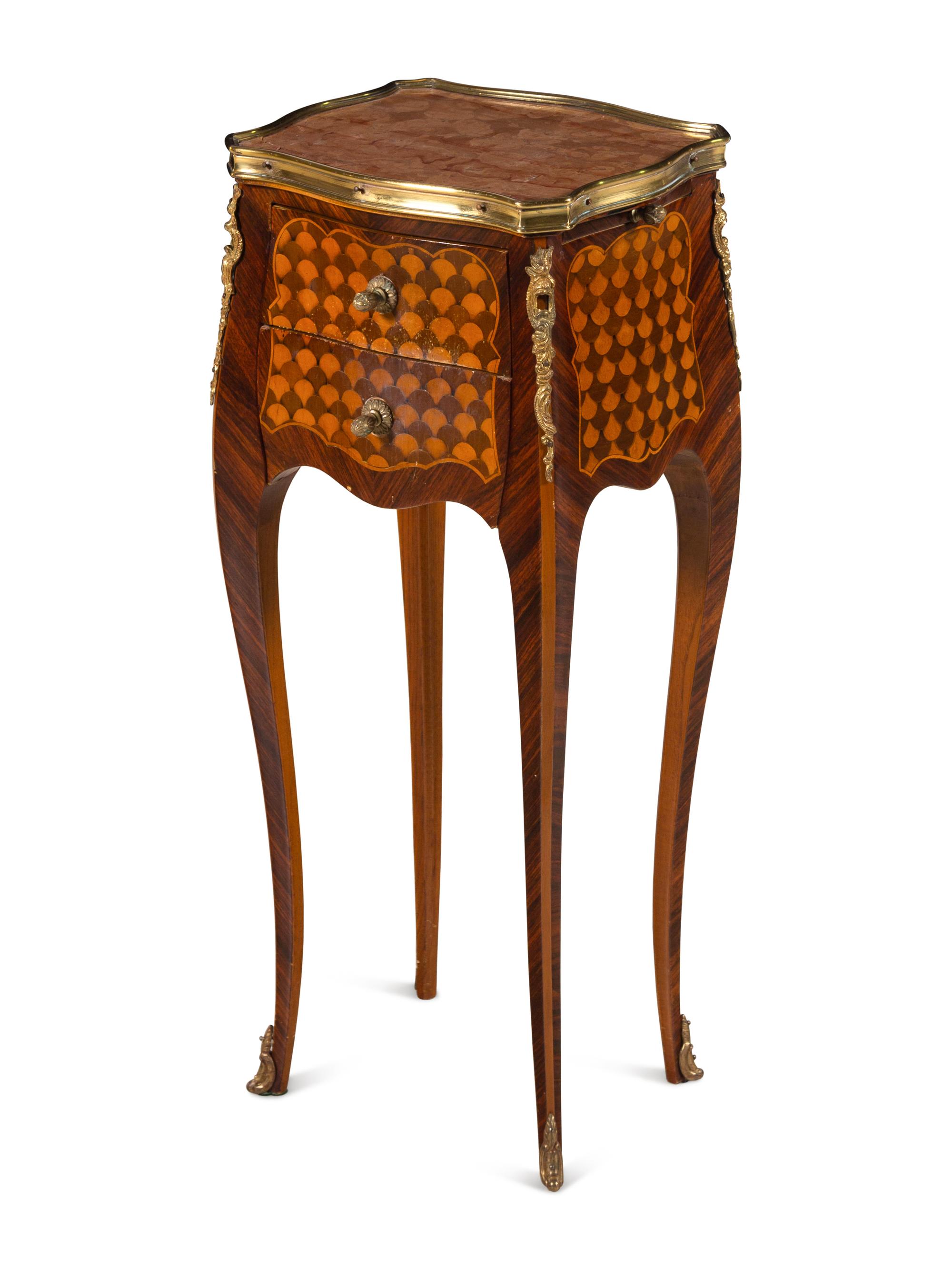 A Louis XV Style Gilt Metal Mounted Marble-Top End Table