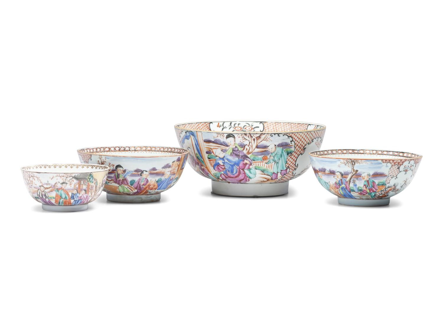 Four Chinese Export Famille Rose Porcelain Bowls