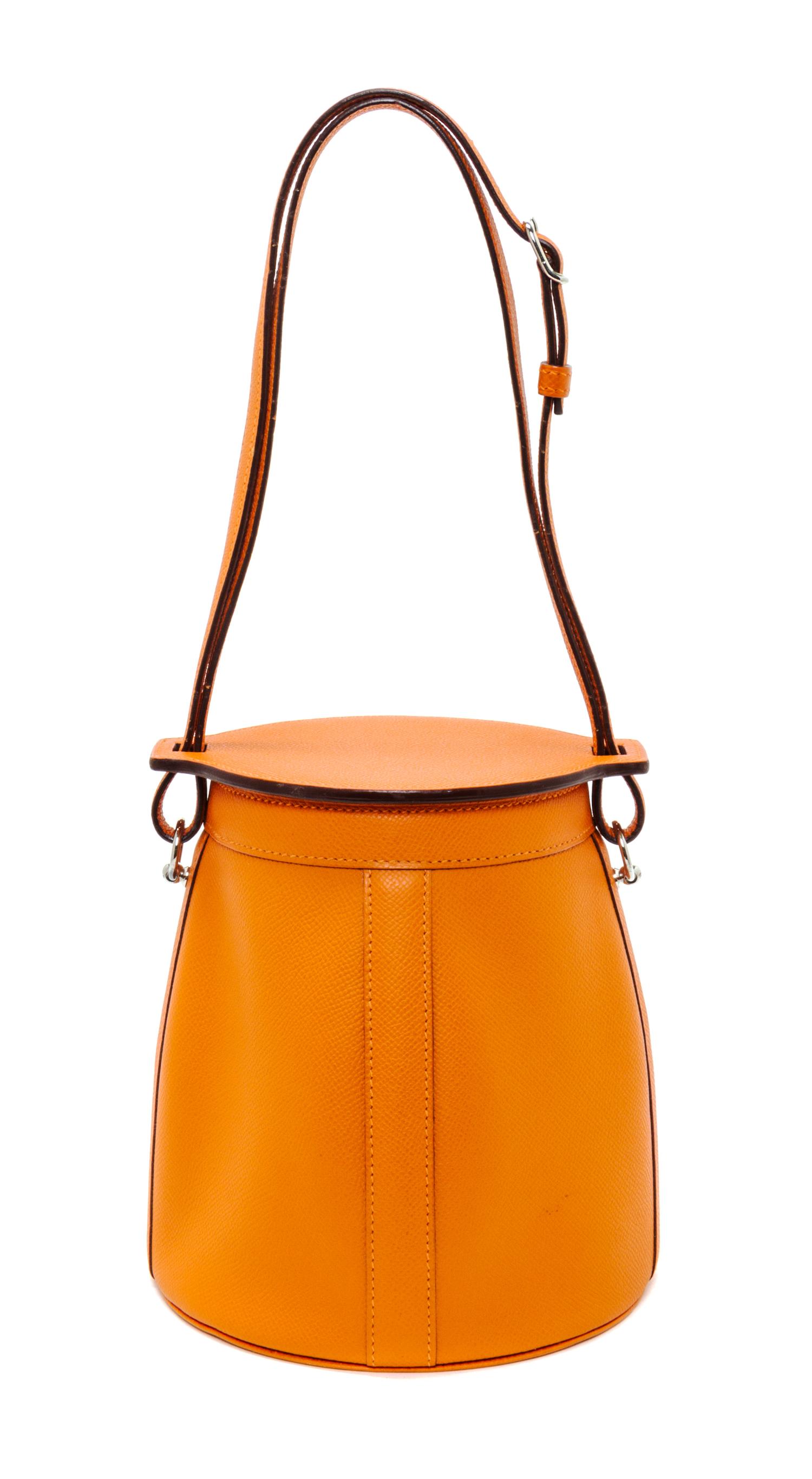 An Hermes Orange Clemence Feed Handbag, 6.75" x 7.25" x 5".