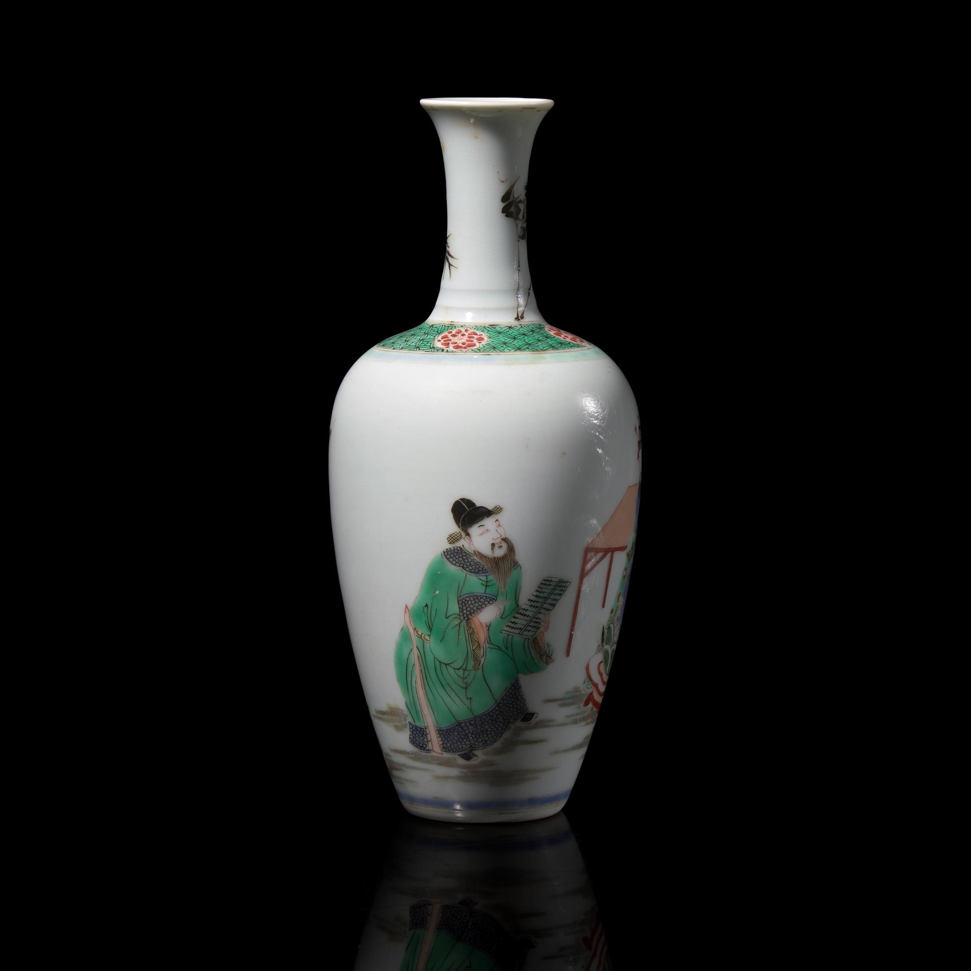 A Chinese Famille Verte Decorated Vase — 康熙款 五彩人物圖賞瓶