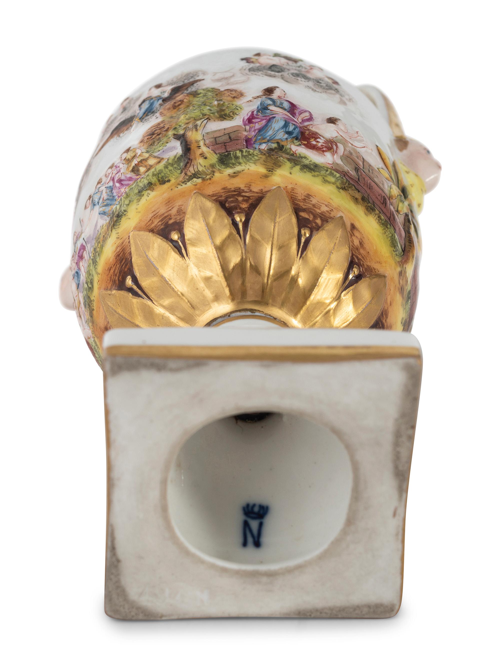 A Capodimonte Painted and Parcel-Gilt Porcelain Covered Urn