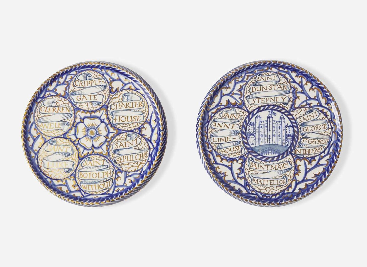 A Pair of Wedgwood Louise Powell Decorated Tea Tiles, UK, circa 1927