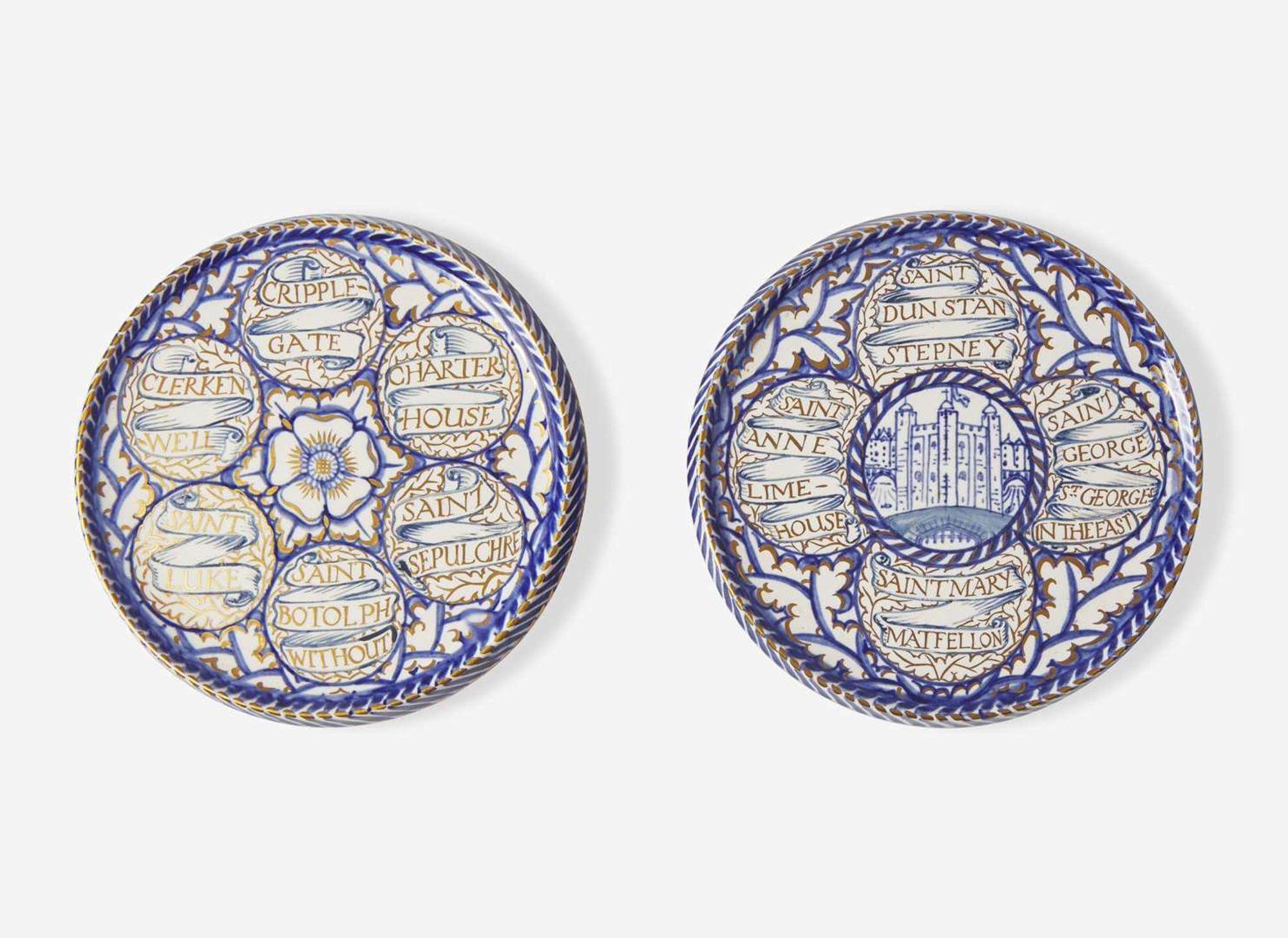 A Pair of Wedgwood Louise Powell Decorated Tea Tiles, UK, circa 1927