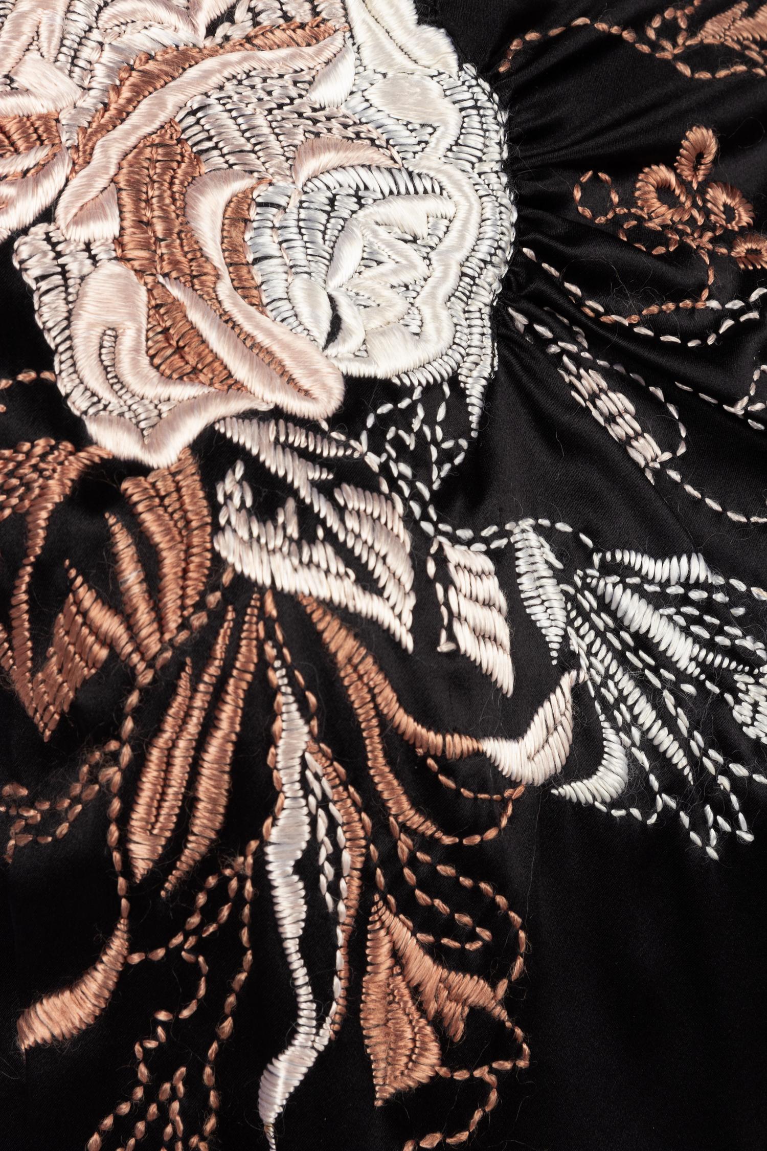 Valentino Embroidered Black Satin Dress, 2000-2010s