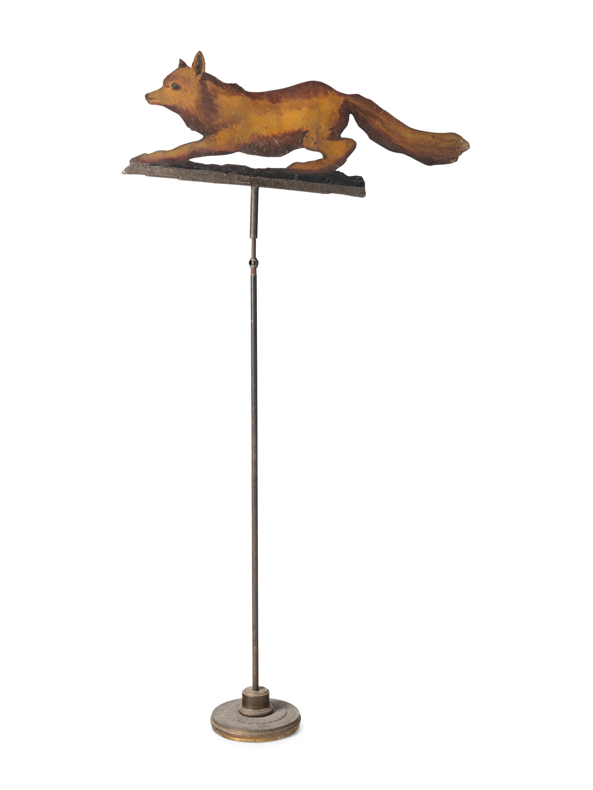 A Cut and Painted Sheet Iron Fox Weathervane