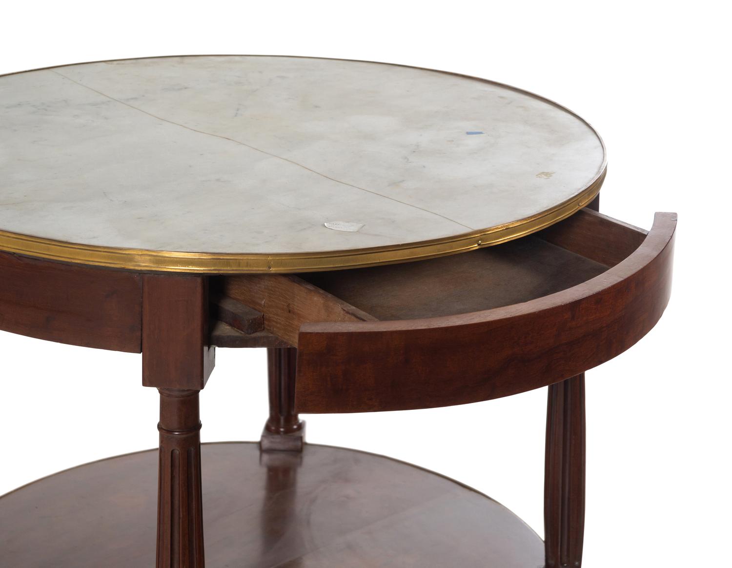 A Louis XVI Mahogany Two-Tier Marble-Top Bouillotte Table
