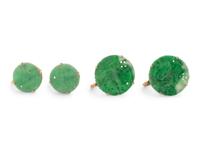 Two Pairs of Chinese 14K Yellow Gold Mounted Jadeite Ear Clips