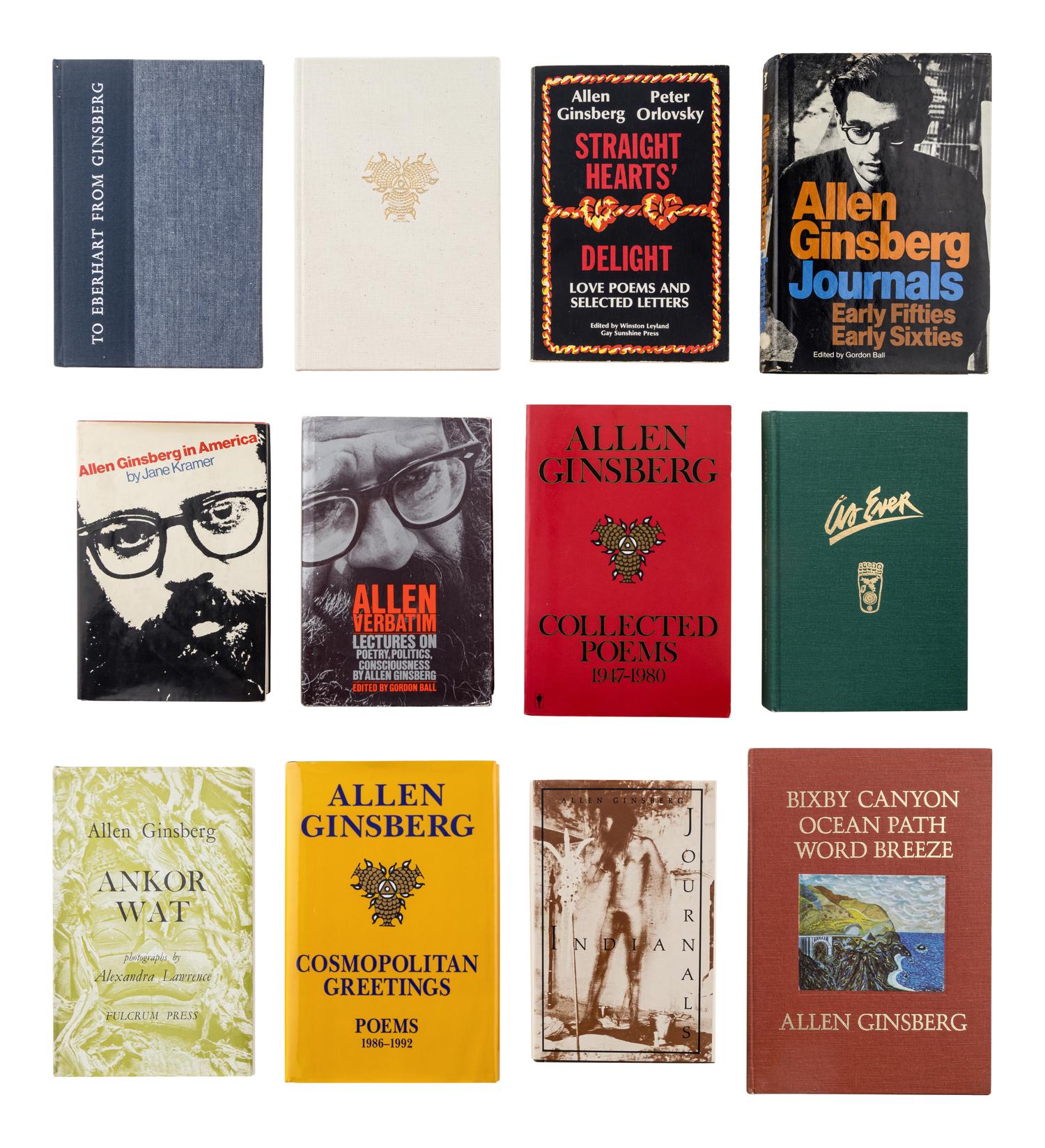GINSBERG, Allen (1926-1997). A group of 12 works by or about Ginsberg, MANY SIGNED OR INSCRIBED, comprising: