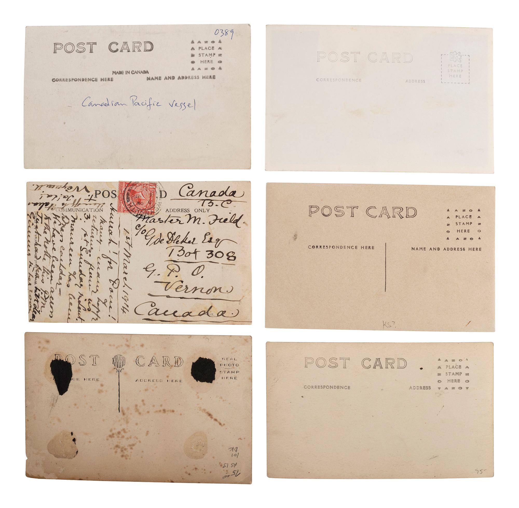 [EARLY PHOTOGRAPHY] -- [TRANSPORTATION]. A group of 23 real photo postcards of trains, ships, airplanes, automobiles, wrecks, and more.