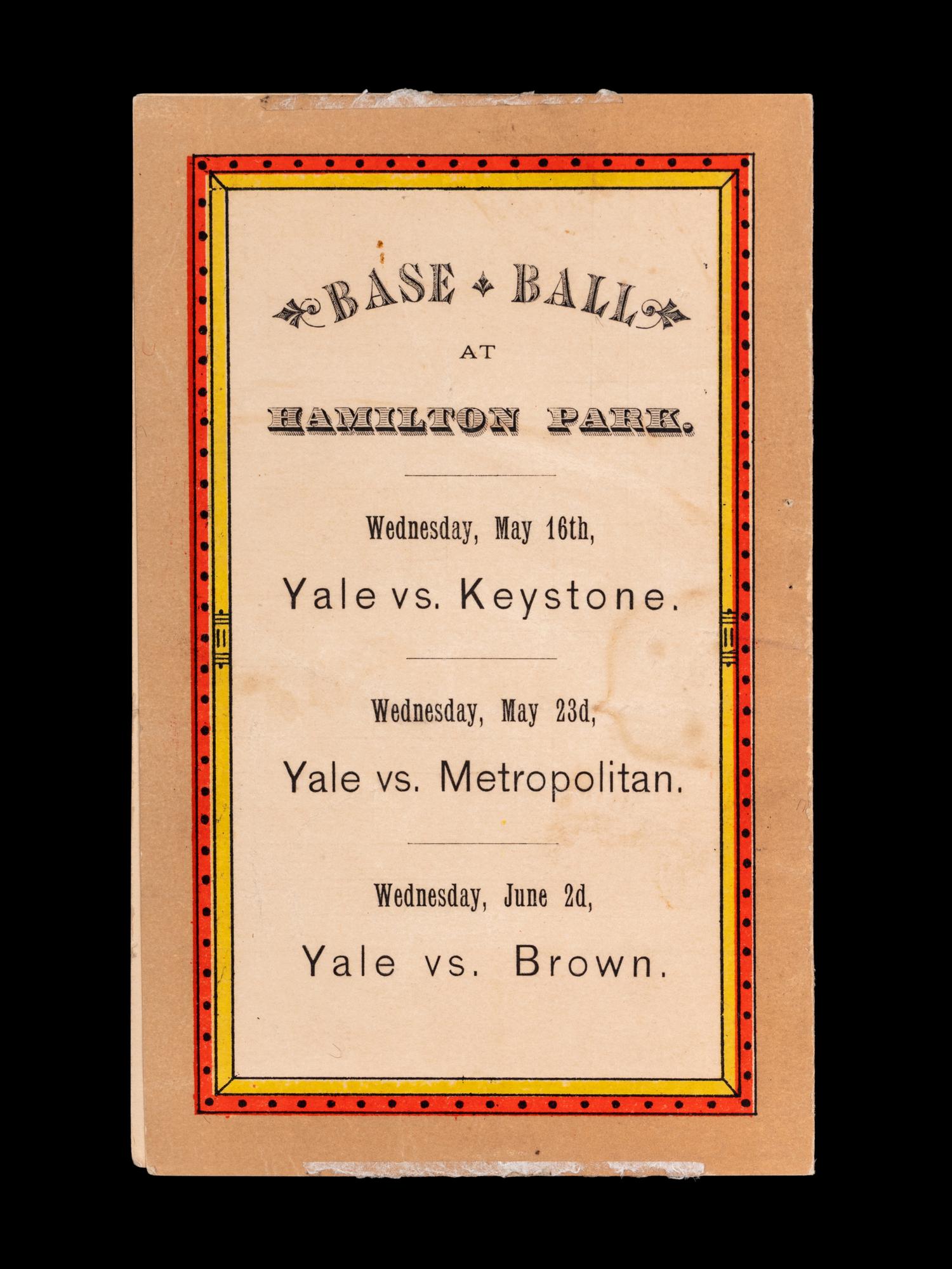 A Rare May 12, 1883 Harvard vs. Yale Baseball Scorecard Program,