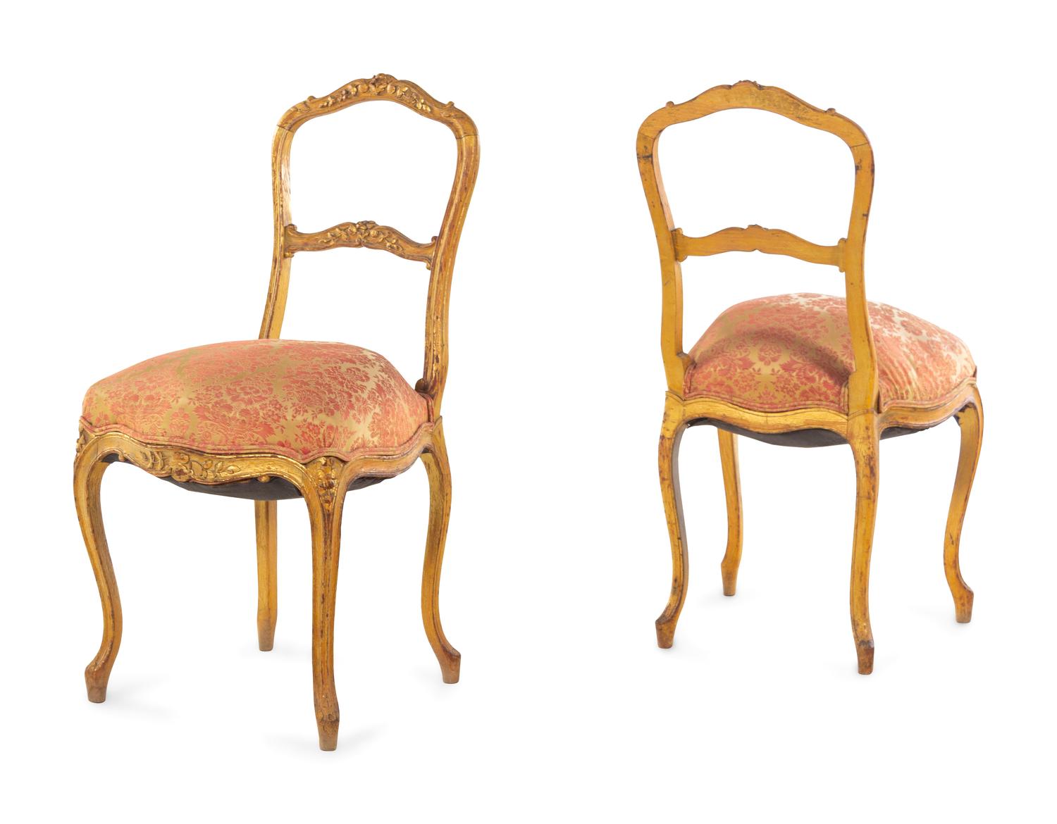 A Pair of Louis XV Style Giltwood Side Chairs