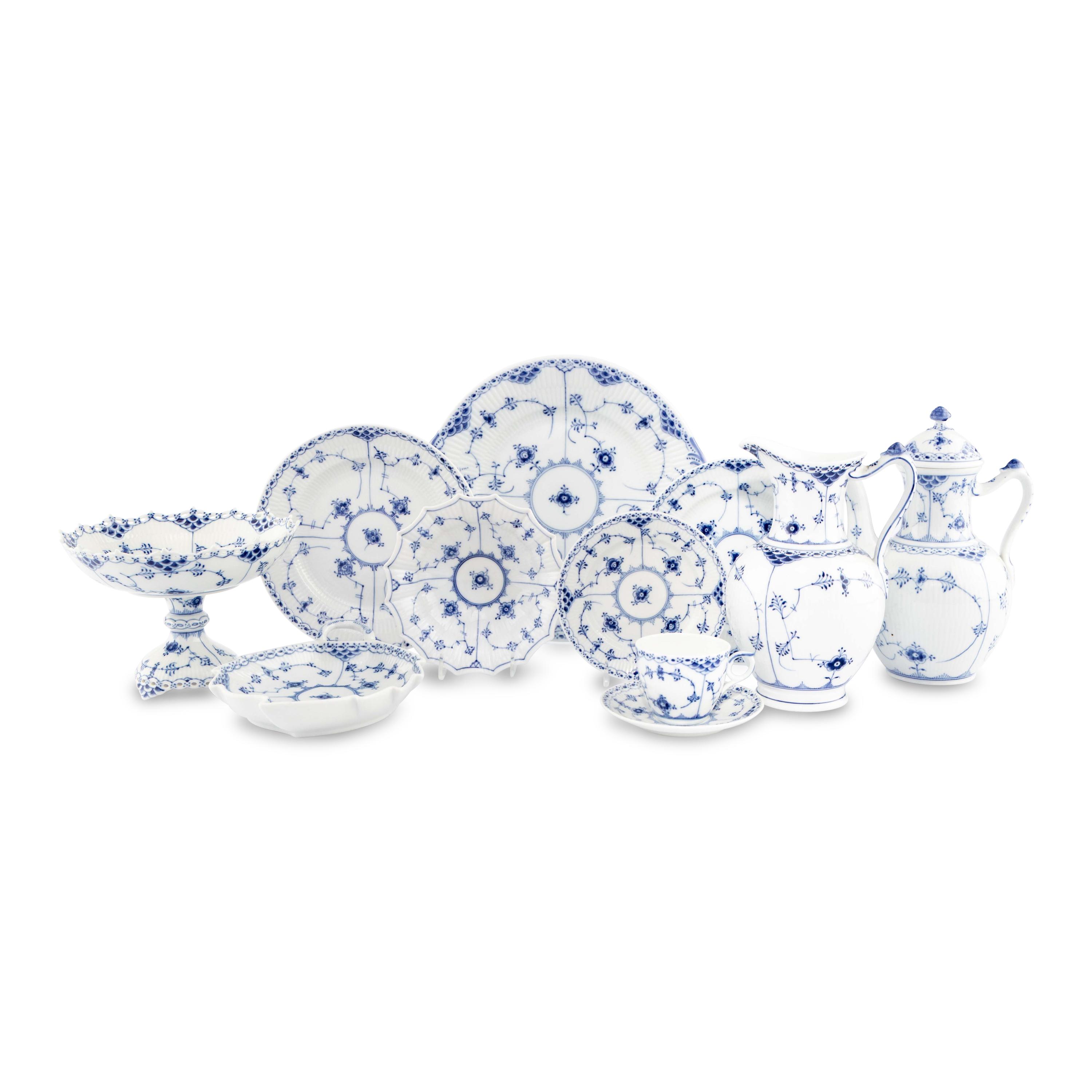 A Royal Copenhagen Blue Fluted Half Lace Porcelain Luncheon Service