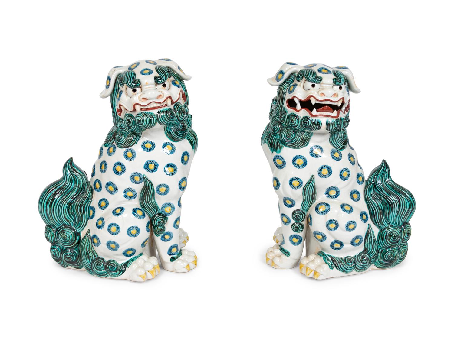 A Pair of Large Glazed Ceramic Guardian Lions