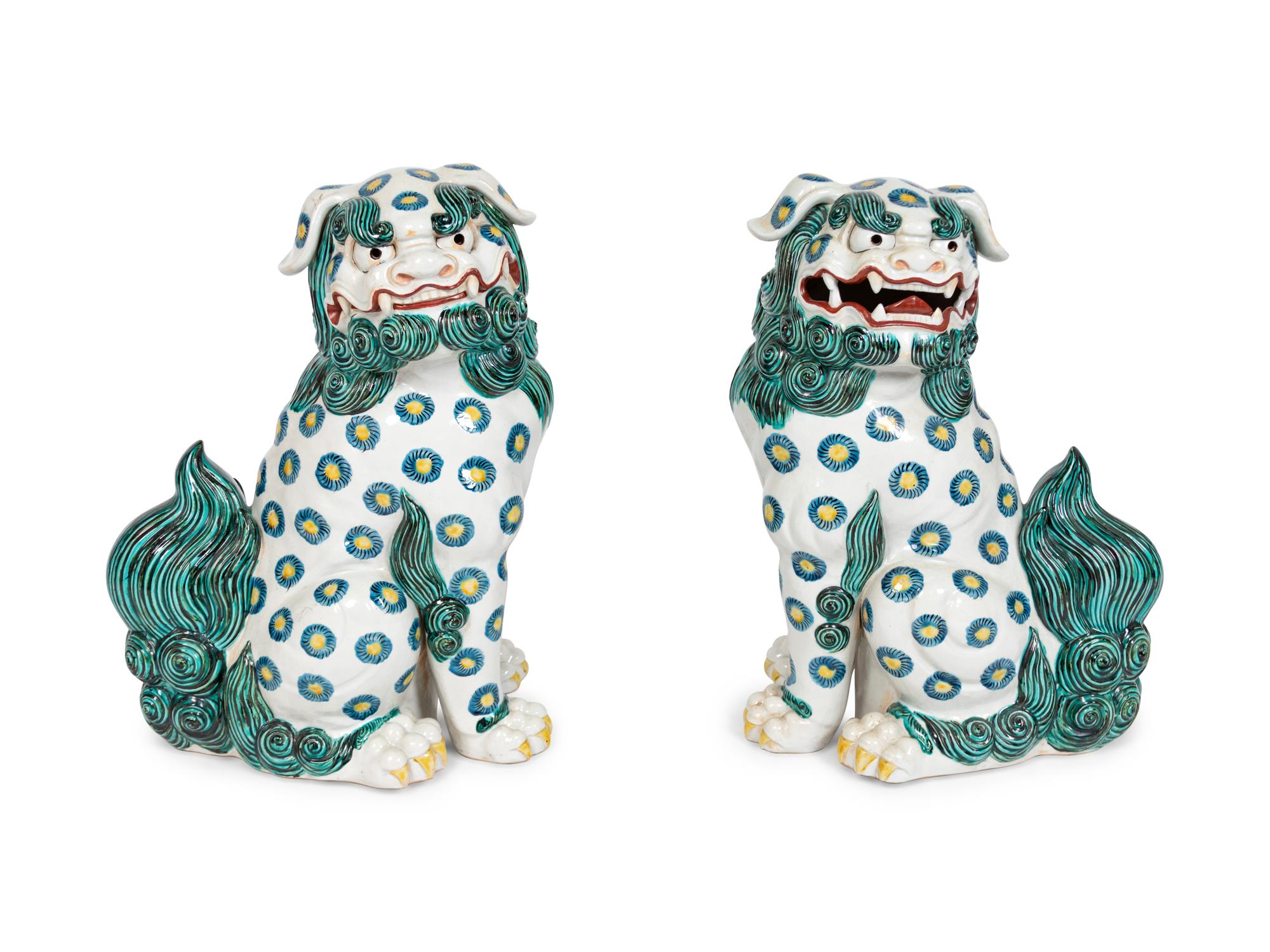 A Pair of Large Glazed Ceramic Guardian Lions