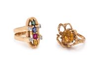 COLLECTION OF YELLOW GOLD GEMSTONE RINGS