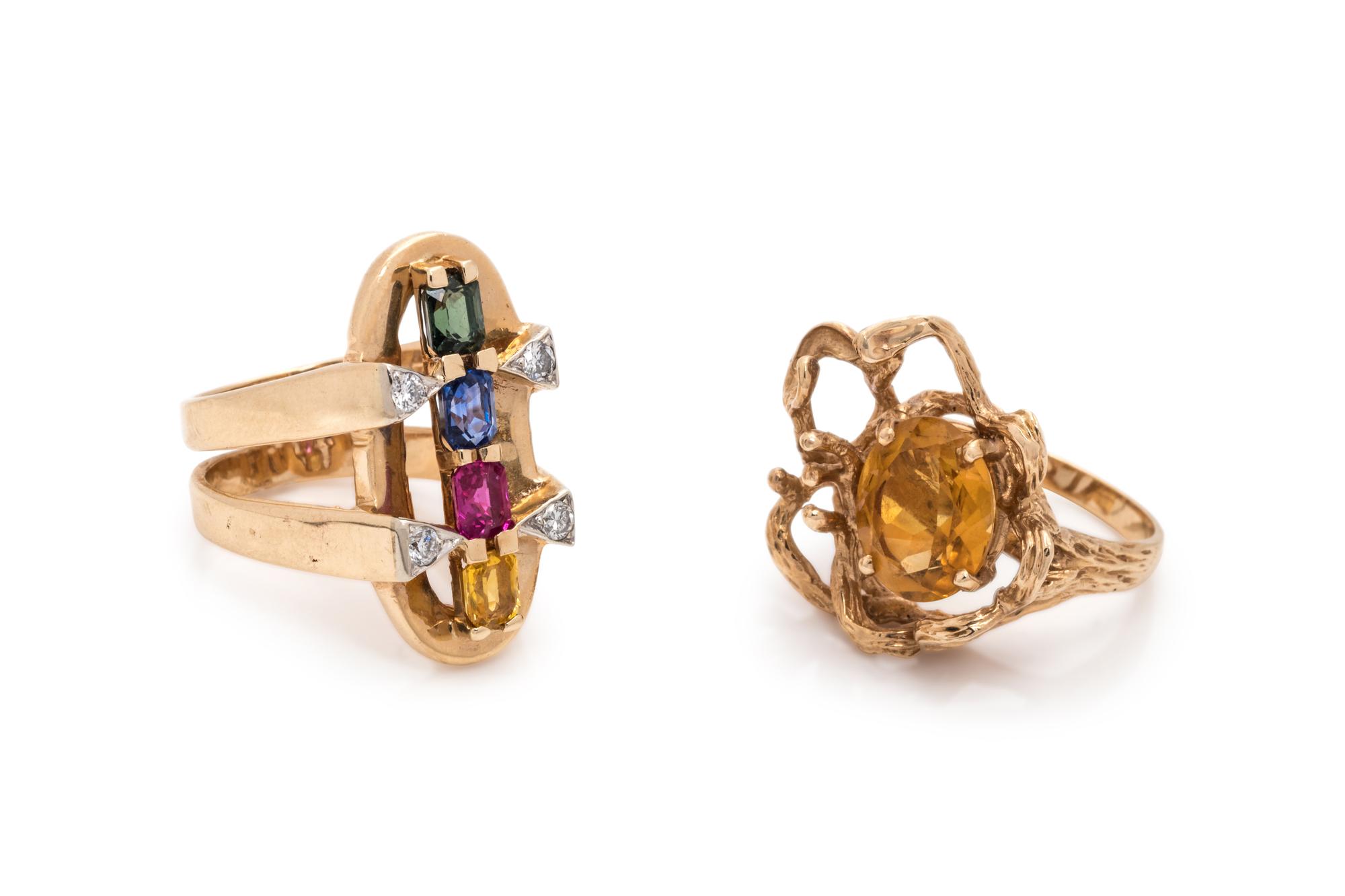 COLLECTION OF YELLOW GOLD GEMSTONE RINGS