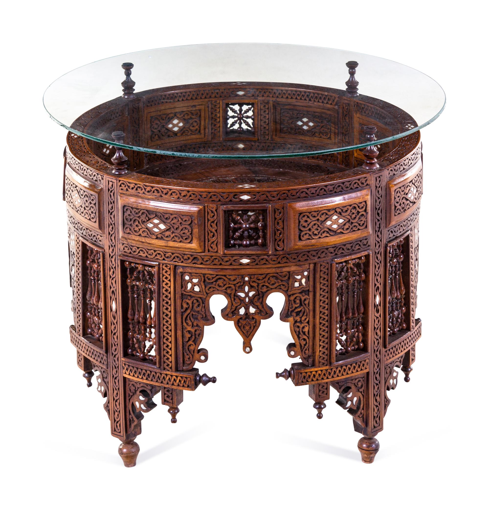 A Syrian Walnut and Glass Low Table