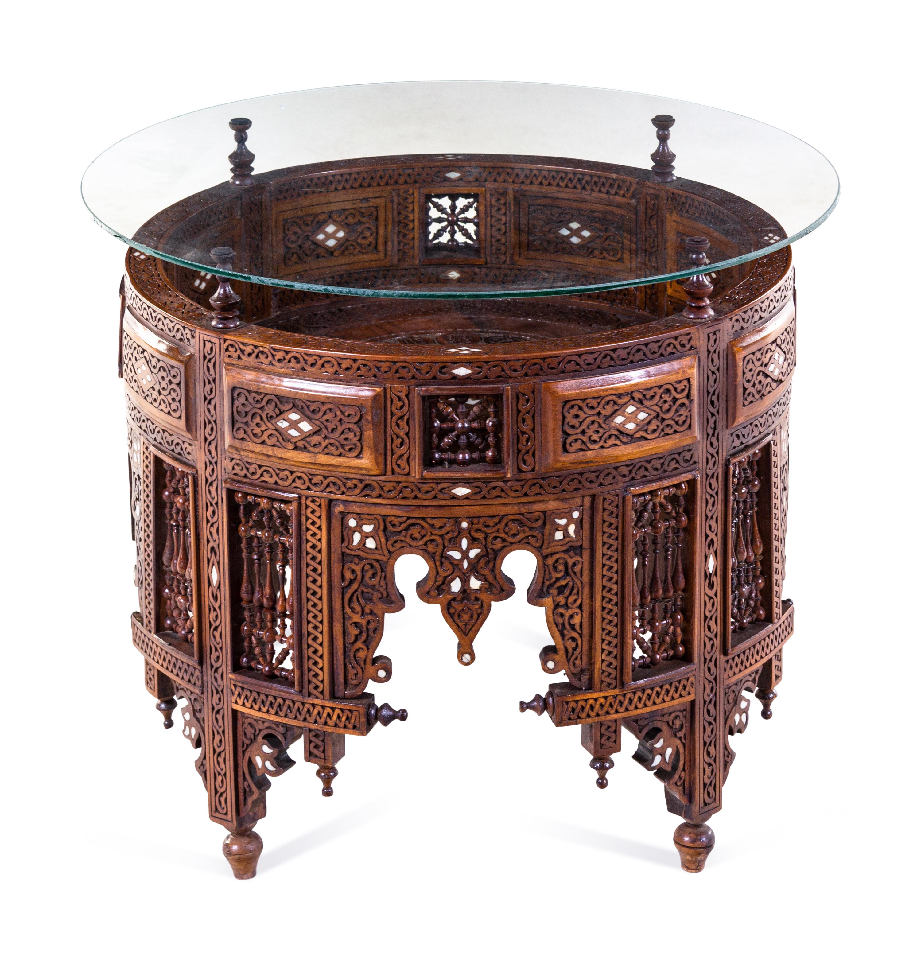 A Syrian Walnut and Glass Low Table
