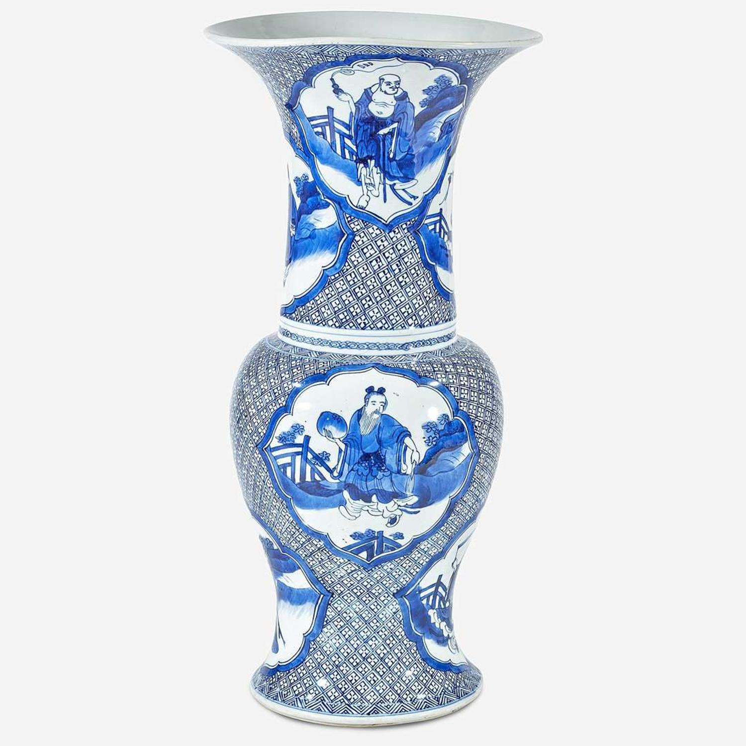 A Chinese blue and white porcelain "Phoenix-tail" "Eight Daoist Immortals" vase Kangxi period