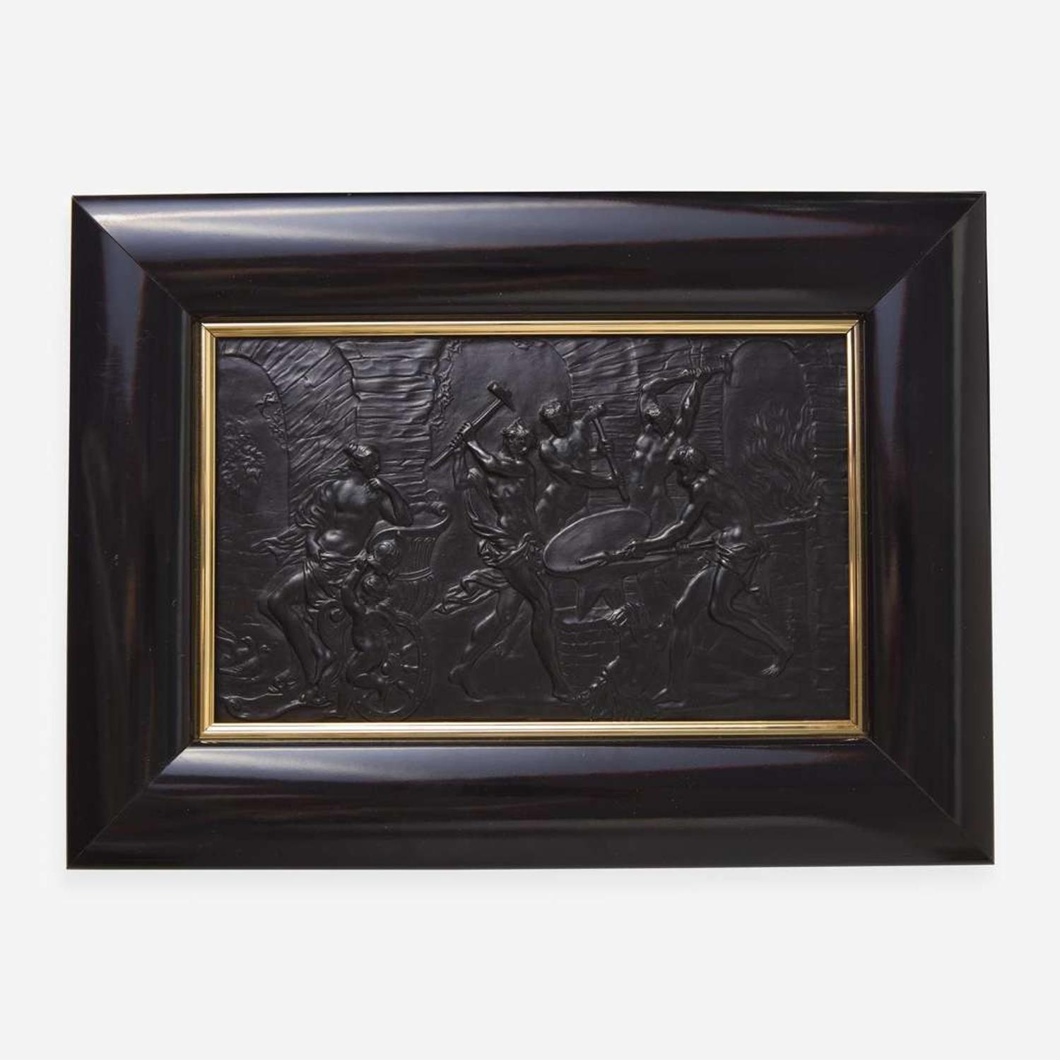 A Wedgwood Black Basalt "Vulcan Forging the Armour for Achilles at the Request of Venus" Plaque UK, 1790s