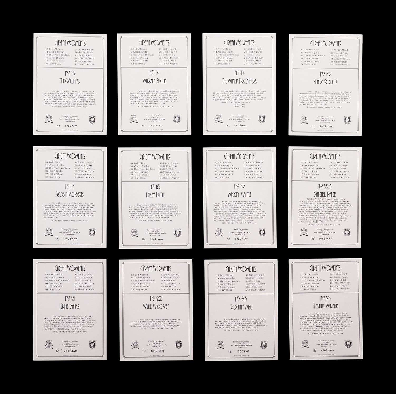 A Complete Run of 1984-97 Series One Through Nine Perez-Steele Baseball Hall of Fame Great Moments Cards
