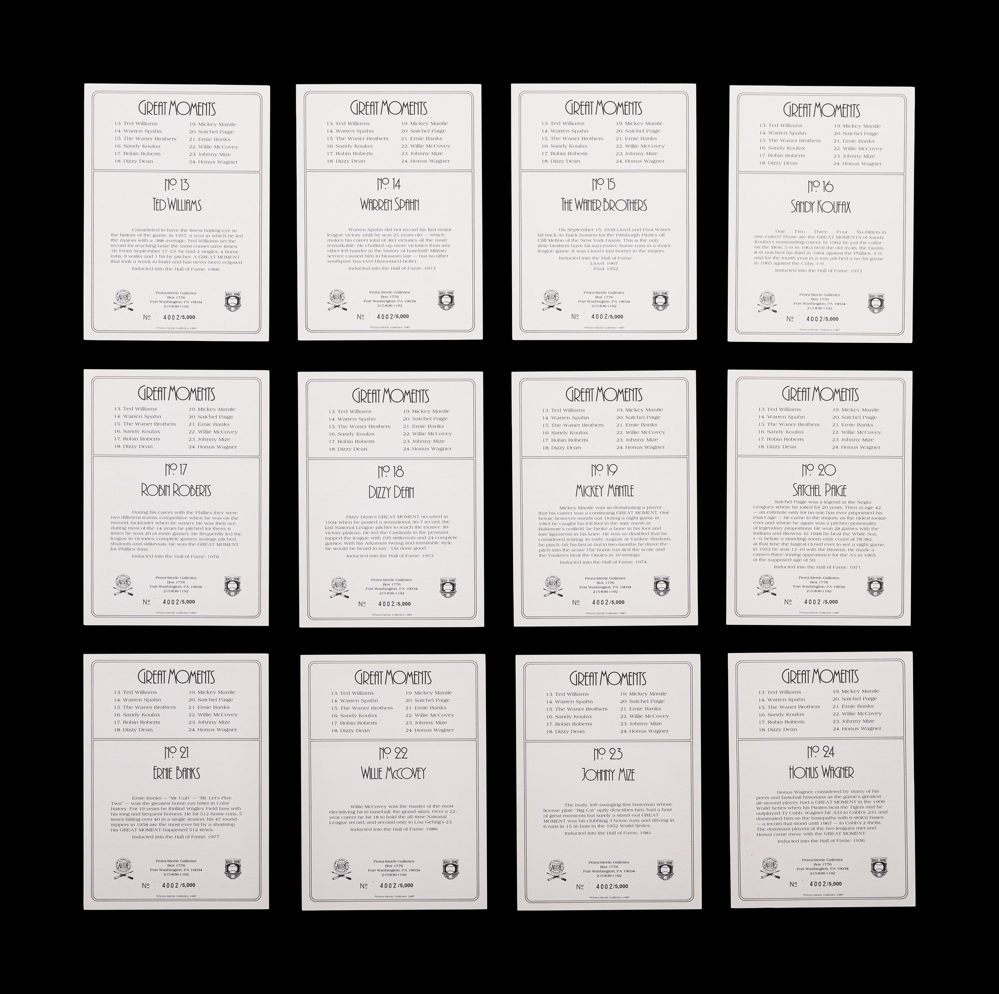 A Complete Run of 1984-97 Series One Through Nine Perez-Steele Baseball Hall of Fame Great Moments Cards