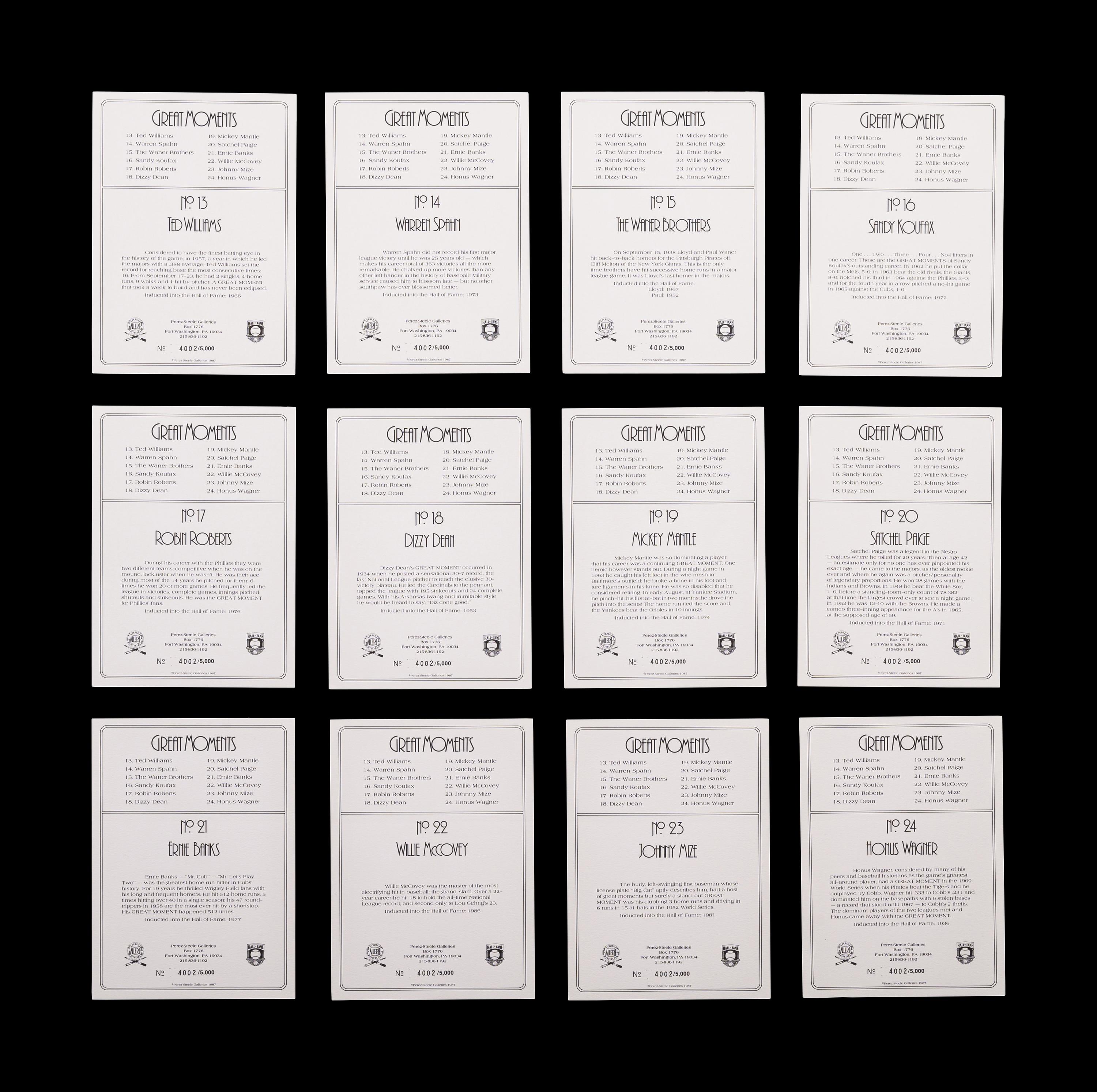 A Complete Run of 1984-97 Series One Through Nine Perez-Steele Baseball Hall of Fame Great Moments Cards