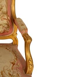 A Louis XV Style Three-Piece Carved Giltwood Salon Suite