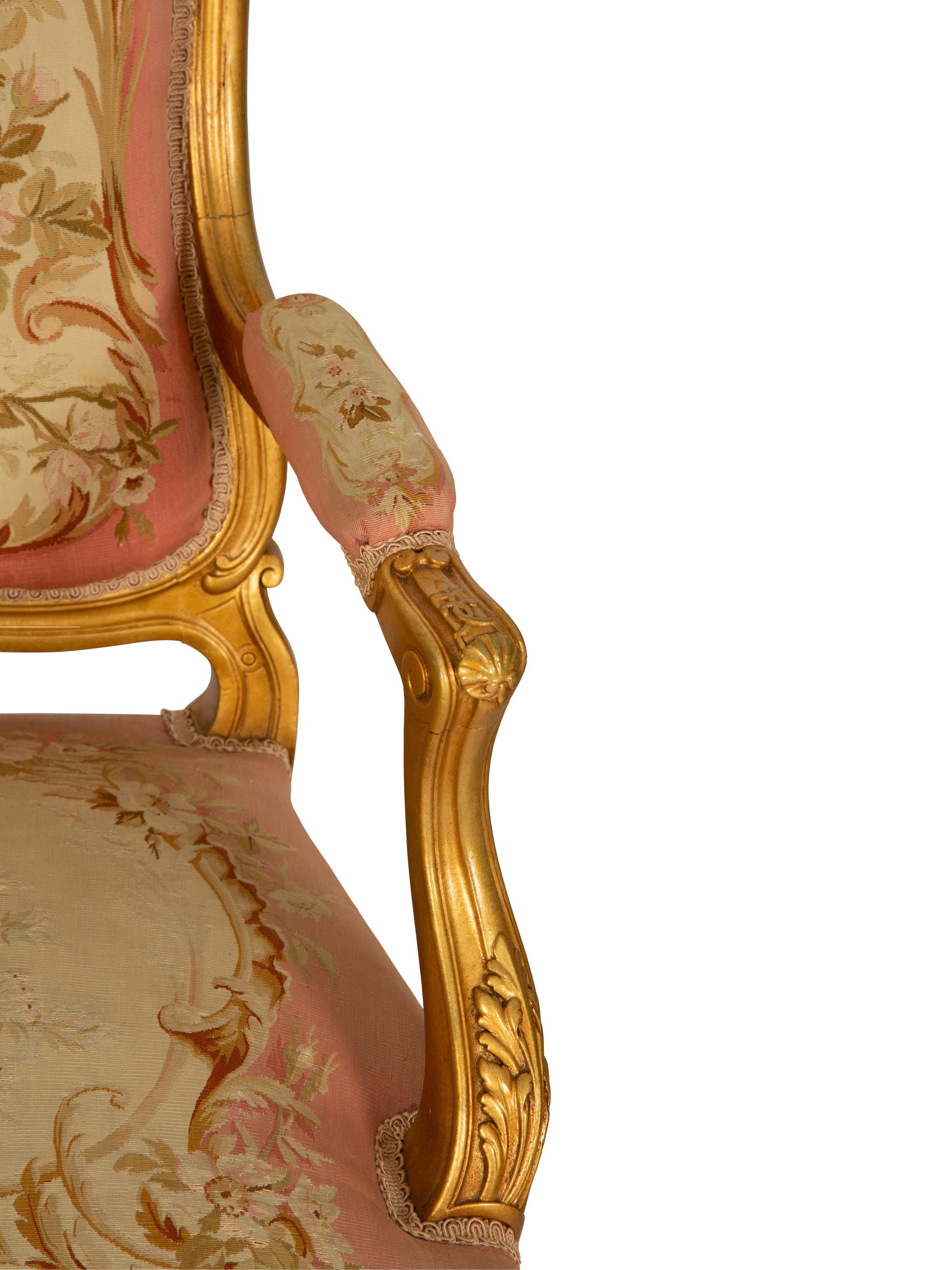 A Louis XV Style Three-Piece Carved Giltwood Salon Suite