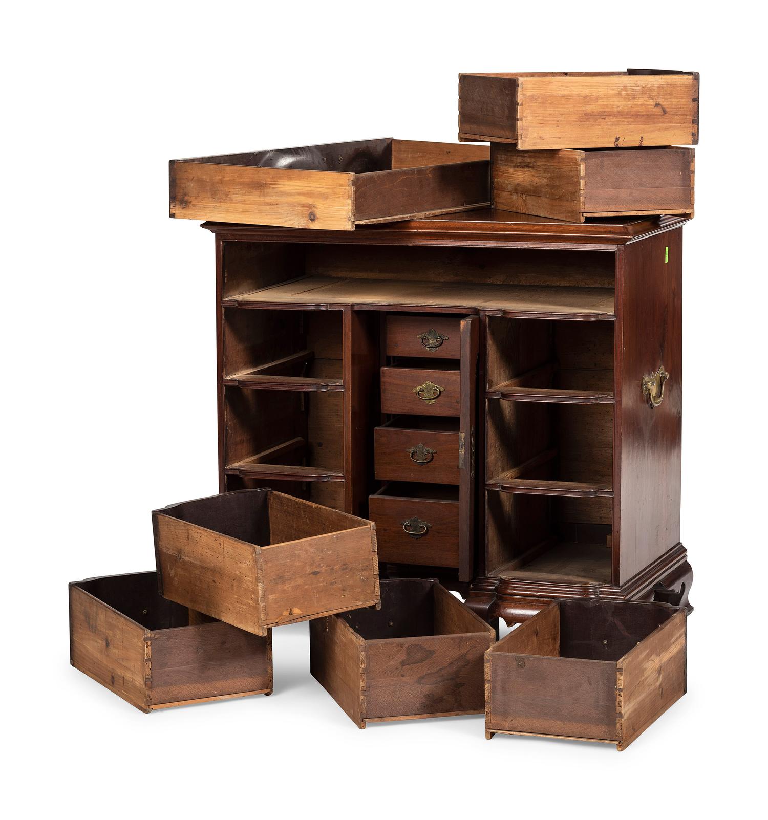 A Chippendale Style Shell-and-Block Carved Mahogany Kneehole Desk