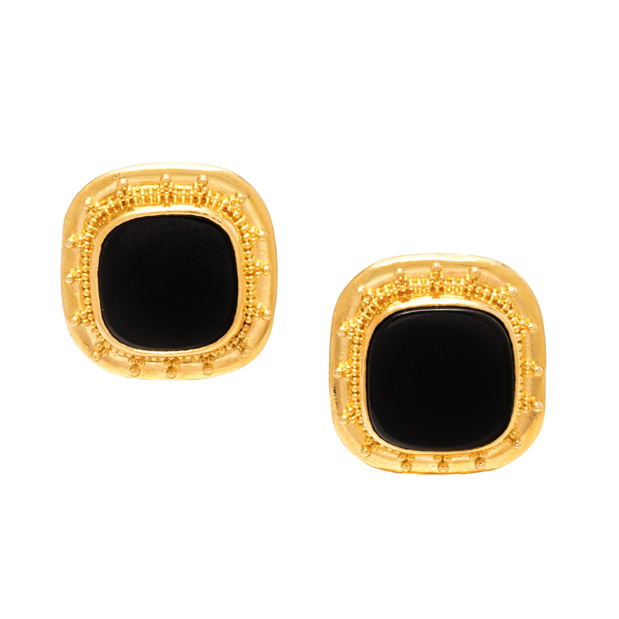 LUNA FELIX GOLDSMITH, YELLOW GOLD, ONYX AND COLORED DIAMOND CONVERTIBLE EARCLIPS