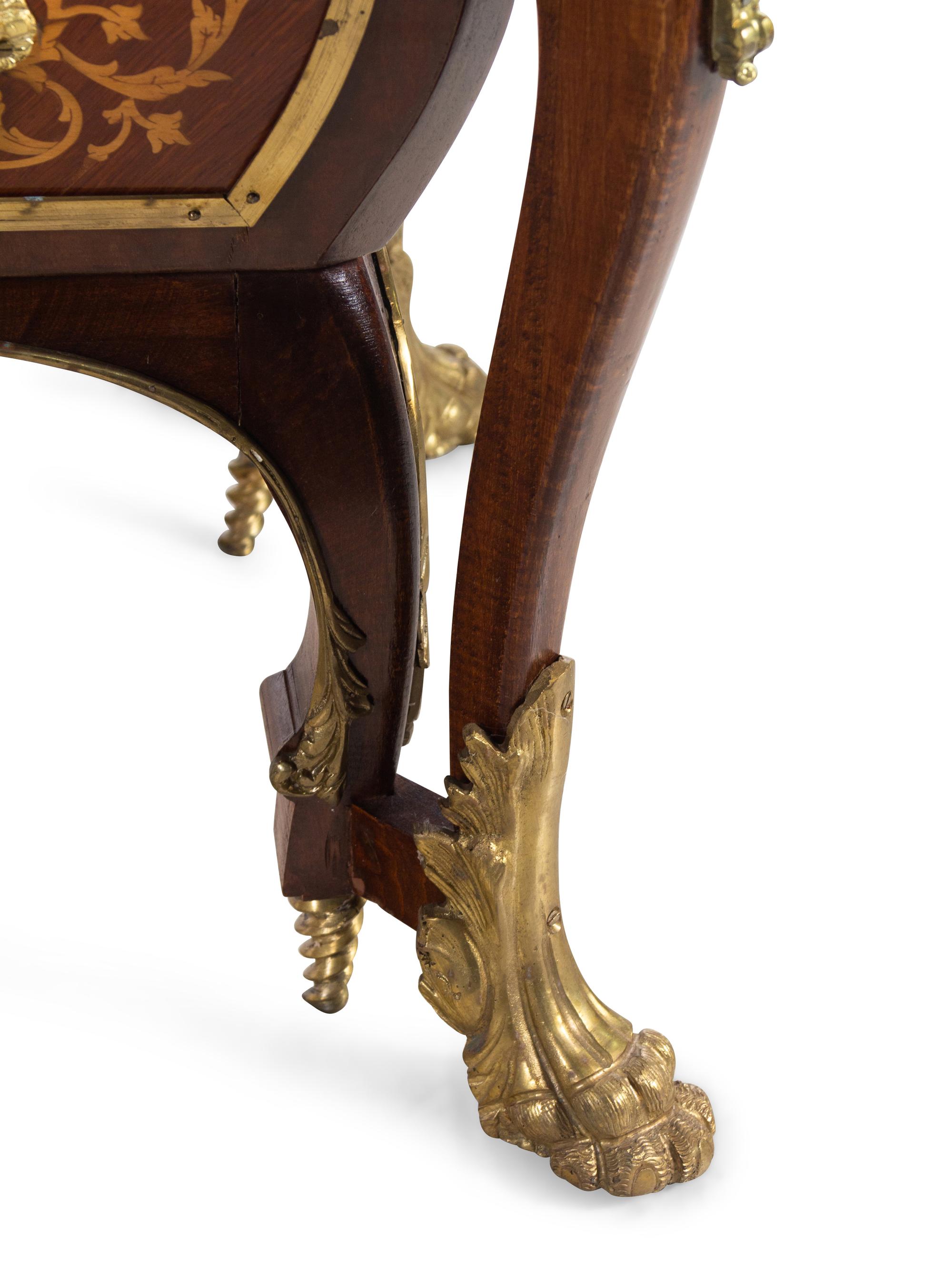 A Louis XIV Style Gilt Metal Mounted Marquetry Marble-Top Commode After the Model by André-Charles Boulle