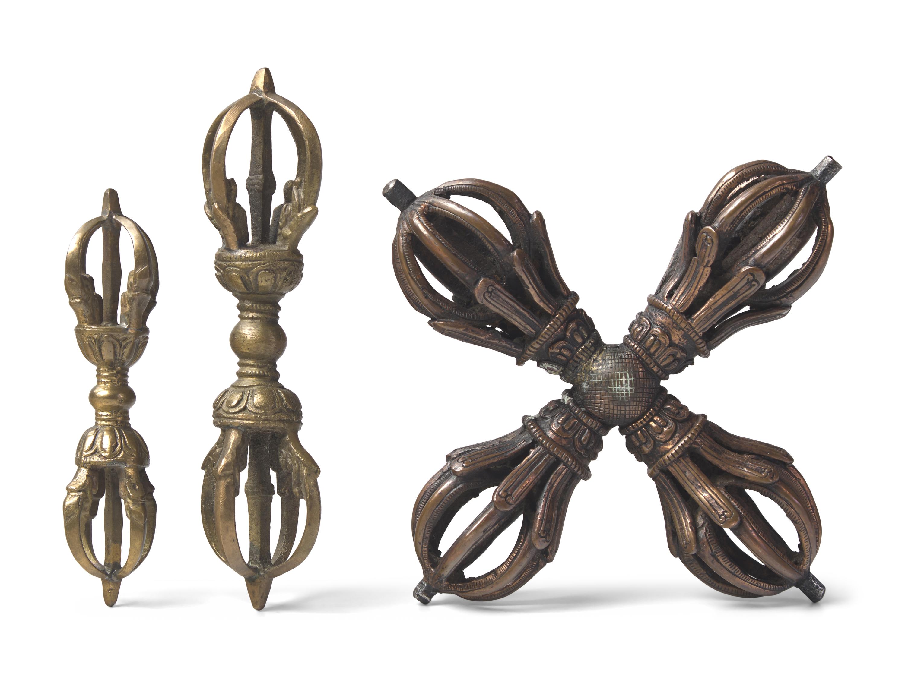 Three Tibetan Metal Vajra, 19th-Early 20th Century 十九-二十世紀 金剛杵三件