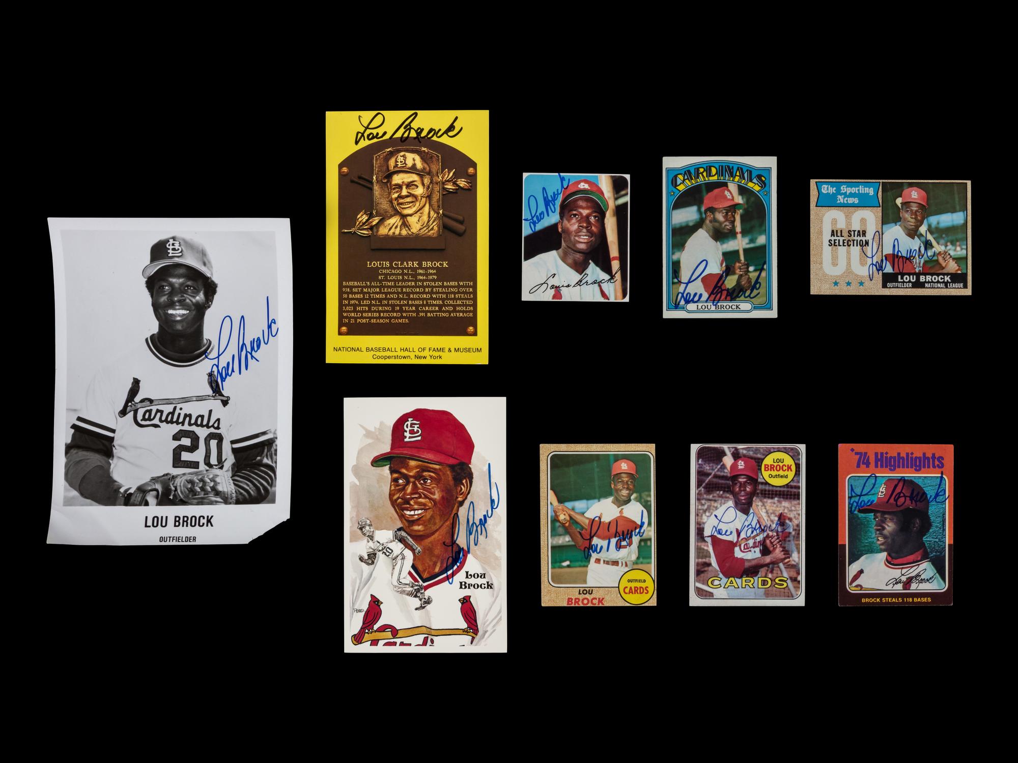A Collection of 1960s-70s Lou Brock Signed Autograph Topps Baseball Cards