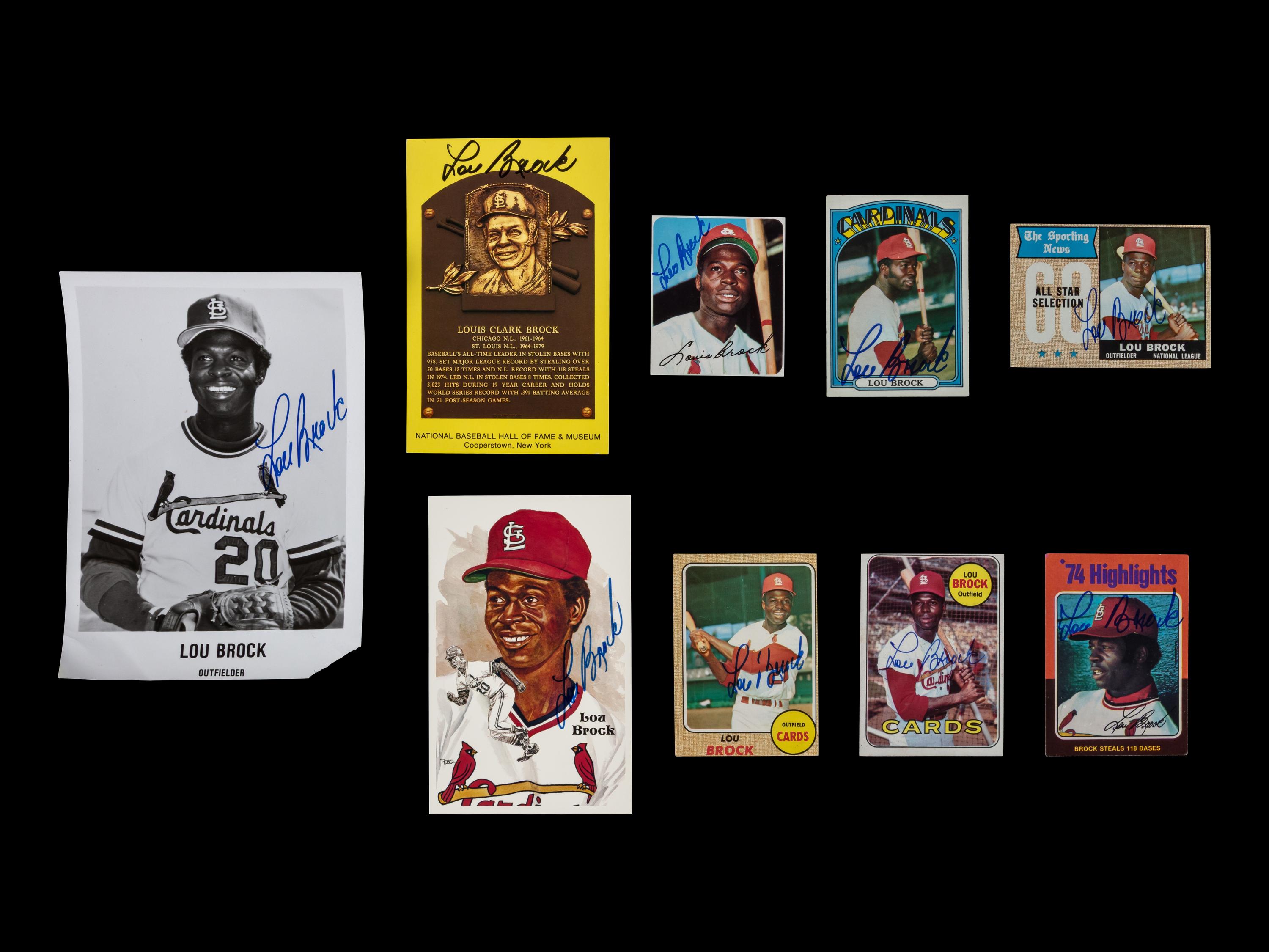 A Collection of 1960s-70s Lou Brock Signed Autograph Topps Baseball Cards
