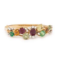 Yellow Gold and Multigem Bangle Bracelet