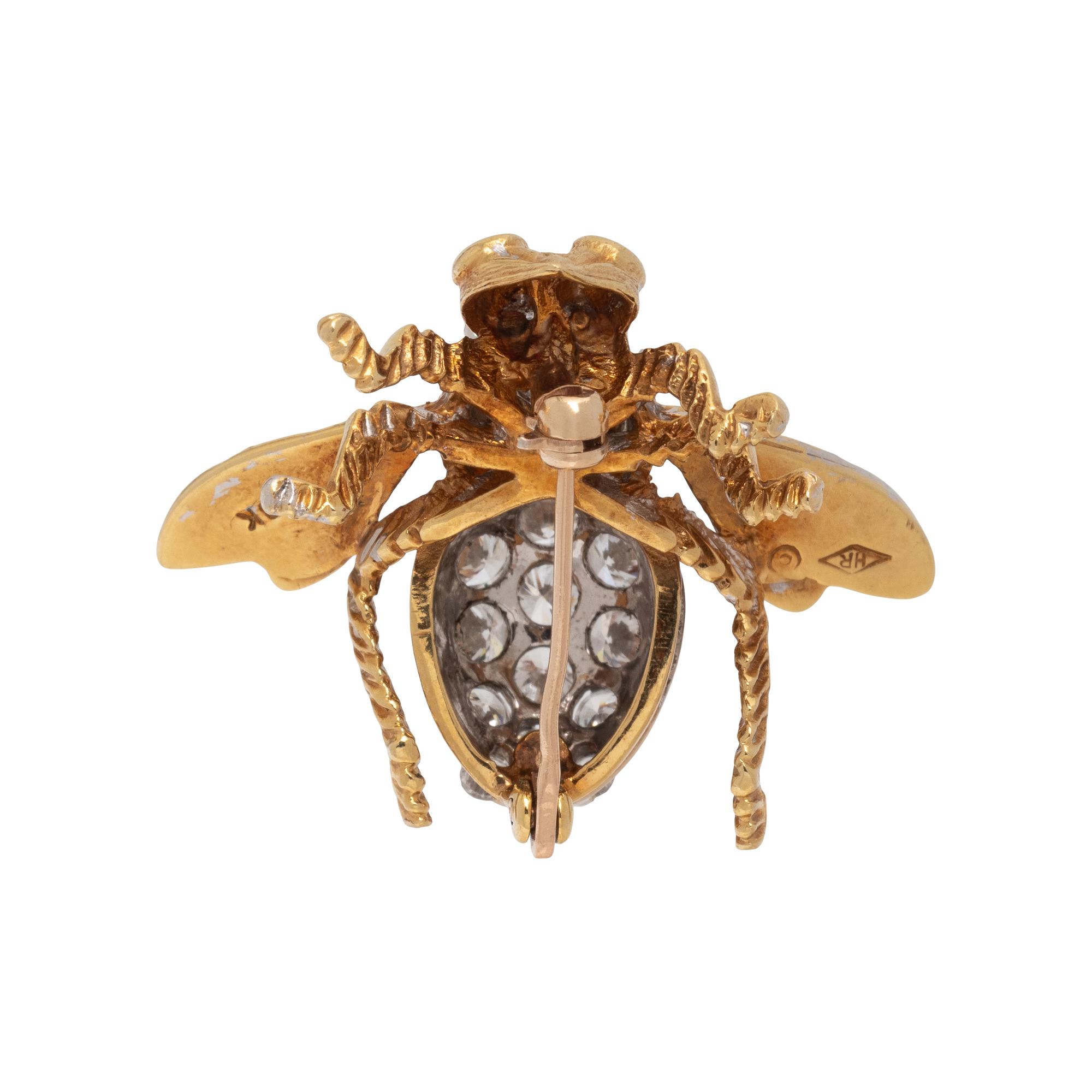 HERBERT ROSENTHAL, DIAMOND, RUBY, AND YELLOW GOLD BEE BROOCH