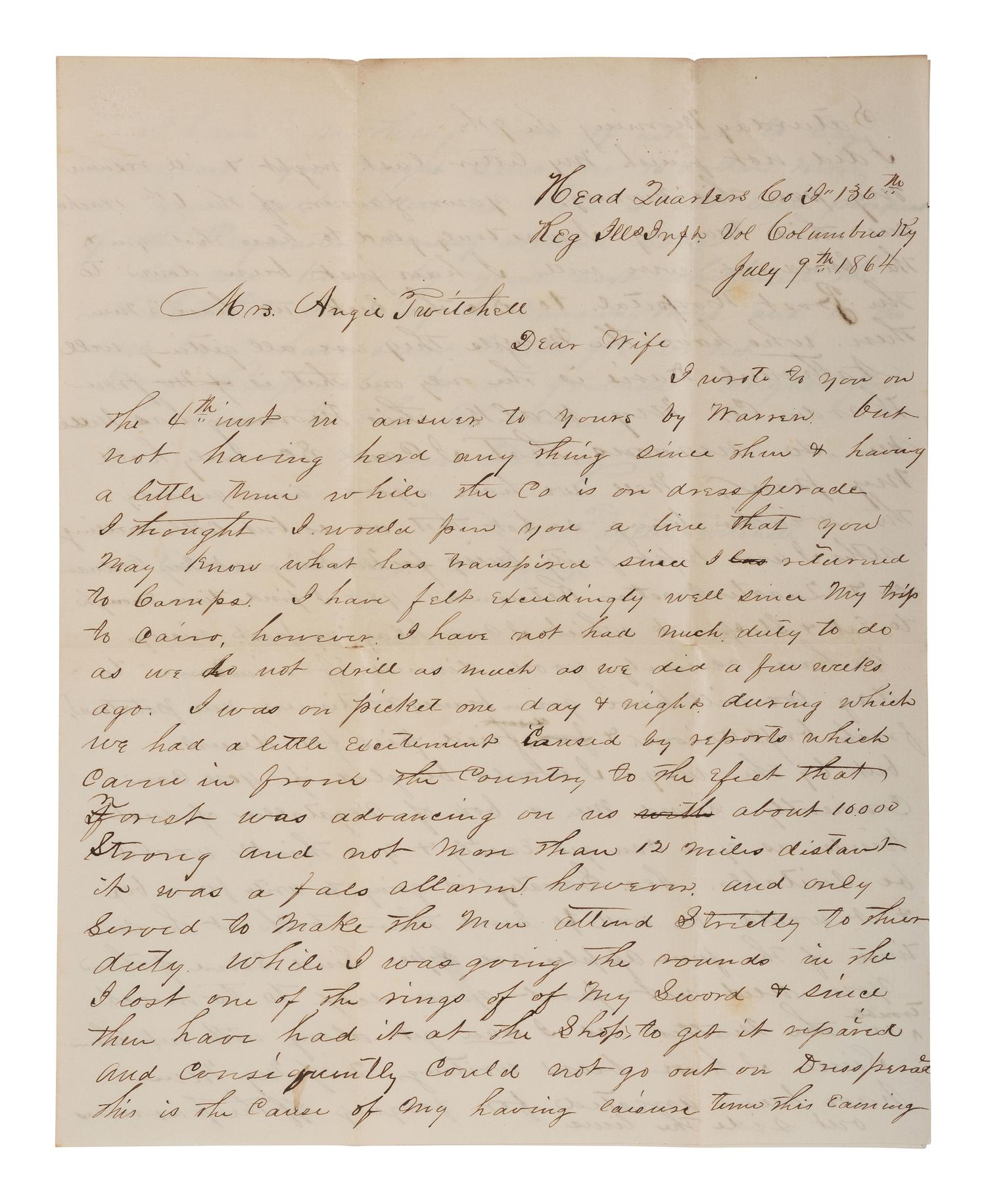 [CIVIL WAR]. Letters written from the Western Theater by Captain LaFayette Twitchell, Co. I, 136th Illinois Infantry, May-October 1864.