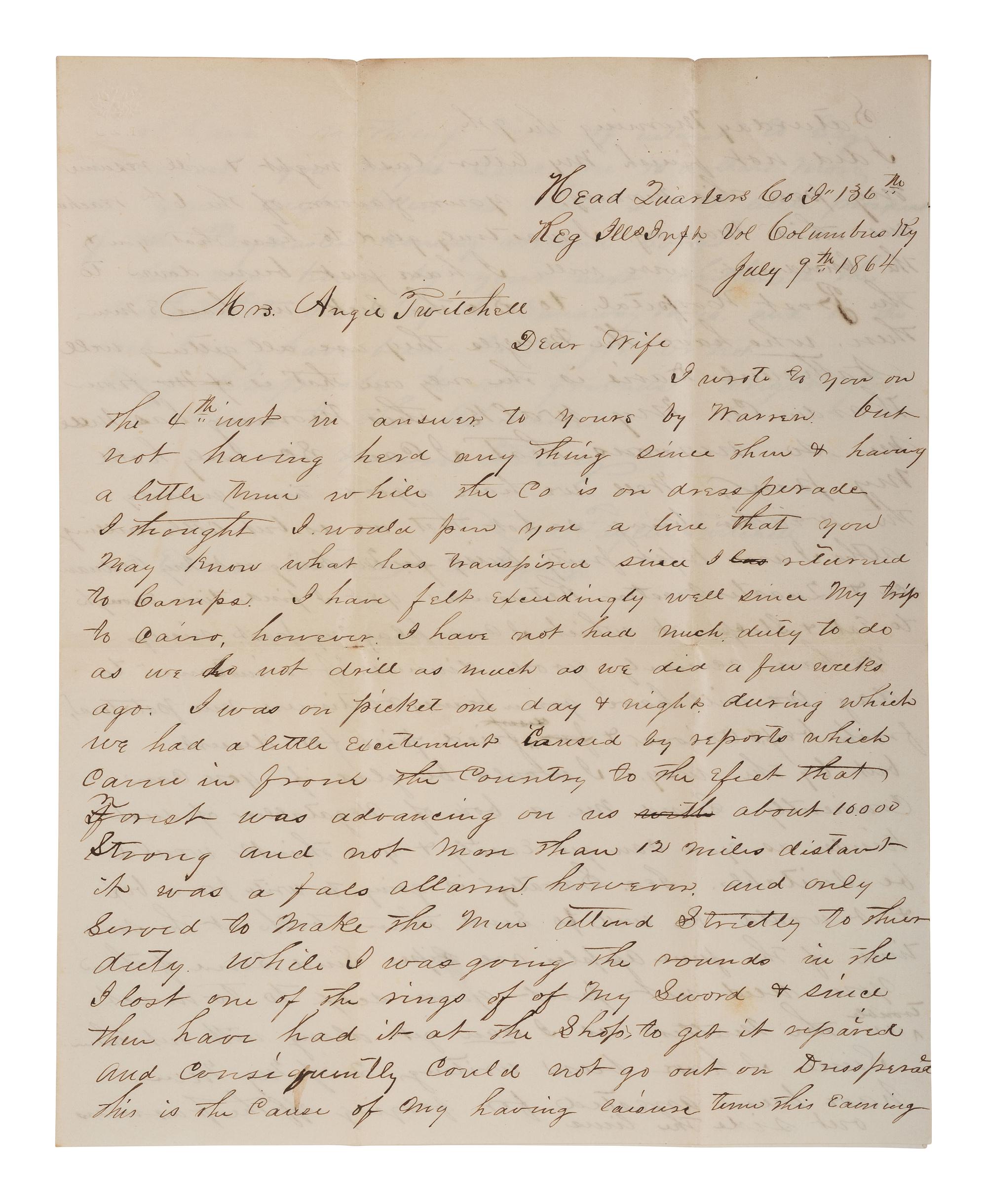 [CIVIL WAR]. Letters written from the Western Theater by Captain LaFayette Twitchell, Co. I, 136th Illinois Infantry, May-October 1864.