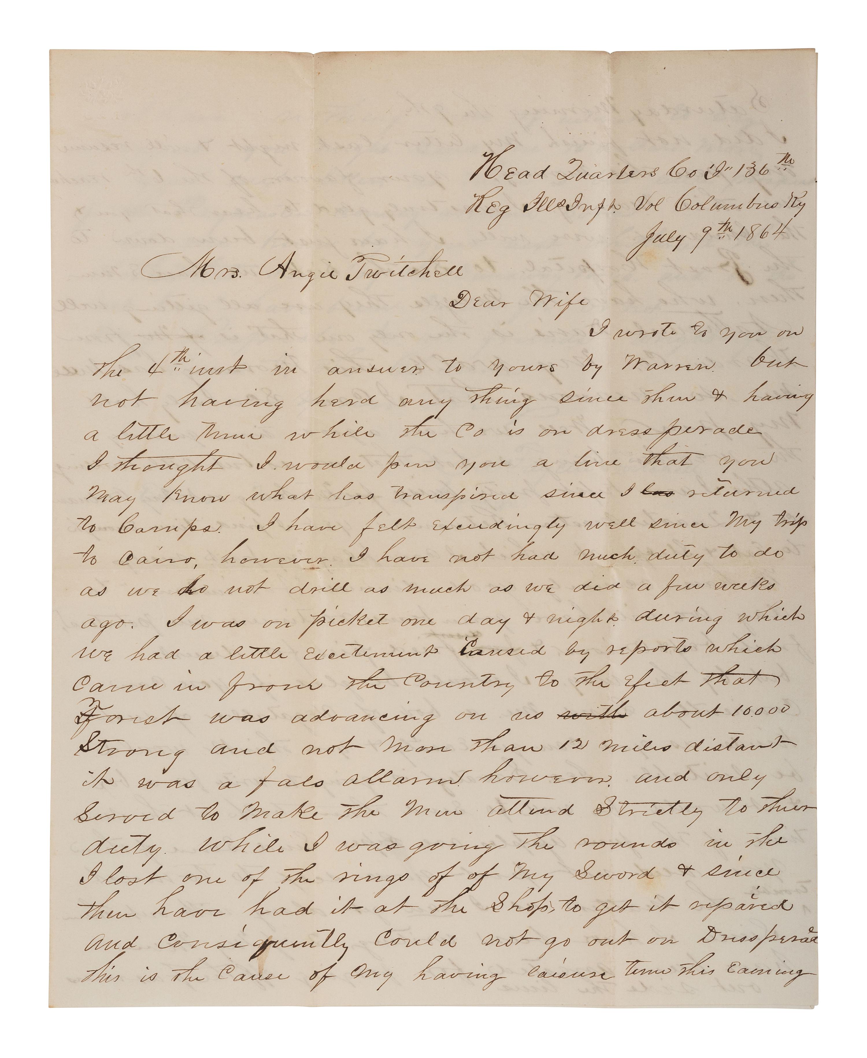[CIVIL WAR]. Letters written from the Western Theater by Captain LaFayette Twitchell, Co. I, 136th Illinois Infantry, May-October 1864.