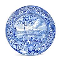 Six Staffordshire Historical Blue Fair Mount Near Philadelphia Transferware Table Articles, Joseph Stubbs, Burslem, 1790-1829