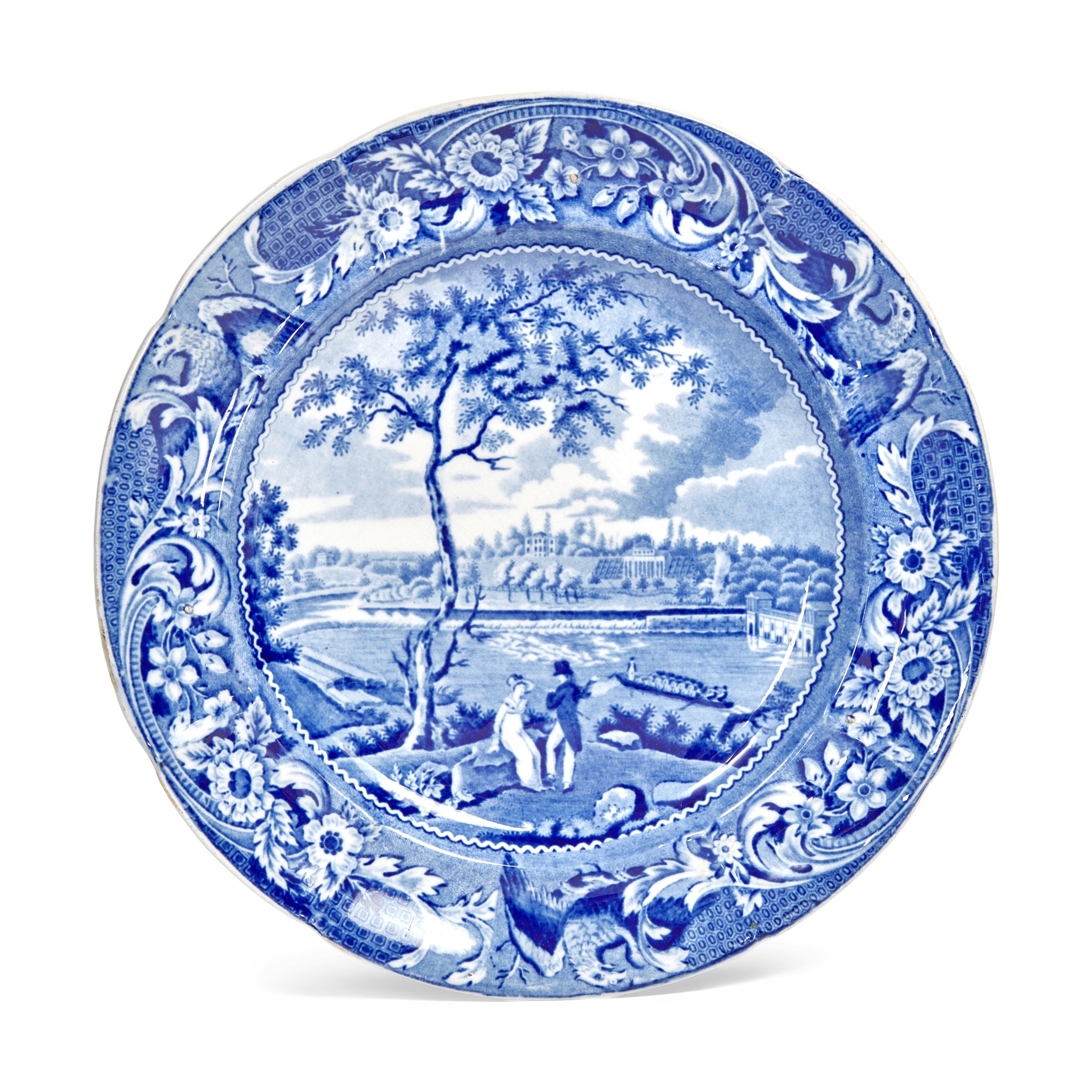 Six Staffordshire Historical Blue Fair Mount Near Philadelphia Transferware Table Articles, Joseph Stubbs, Burslem, 1790-1829