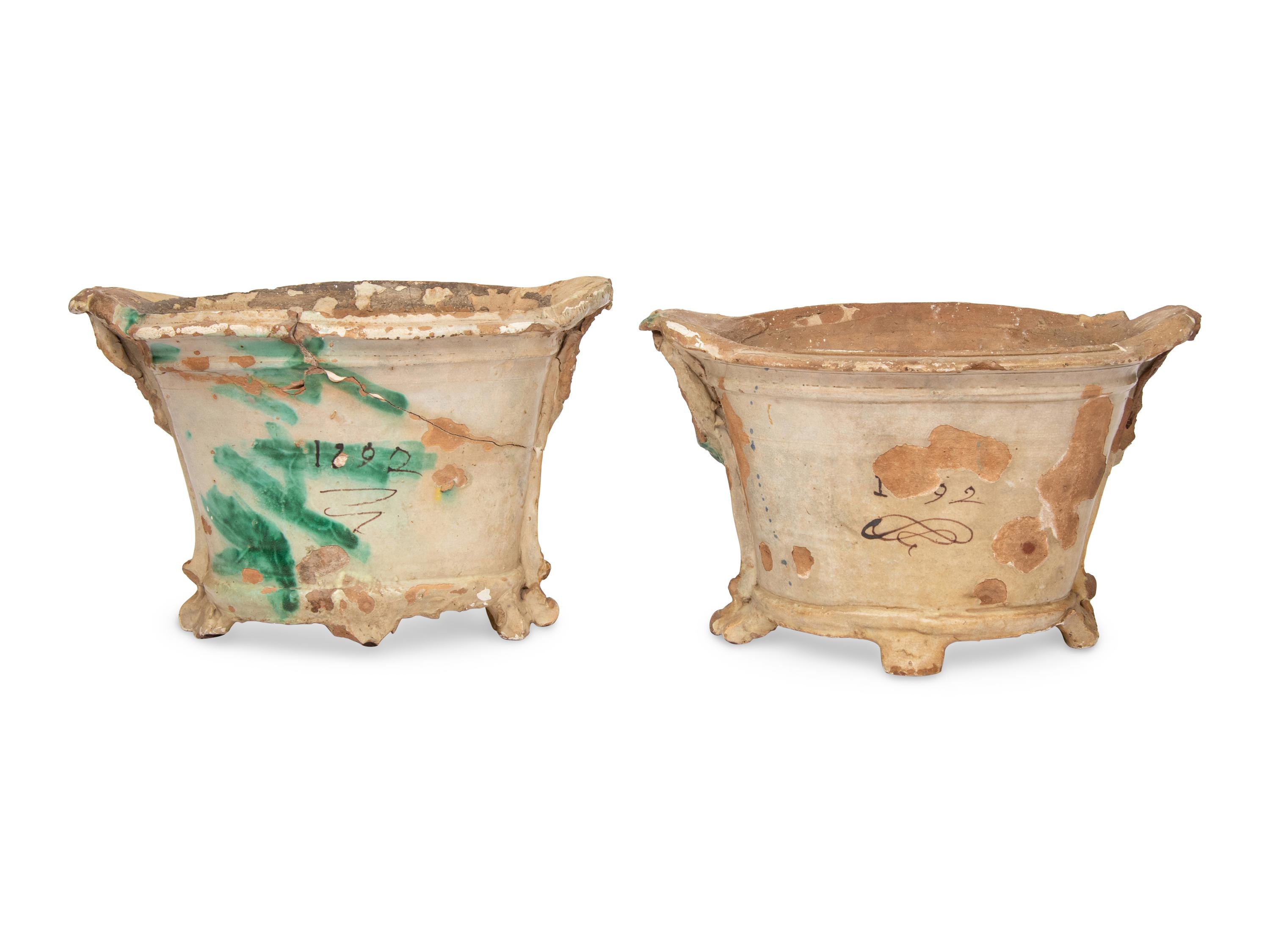 A Pair of Glazed Terracotta Jardinères