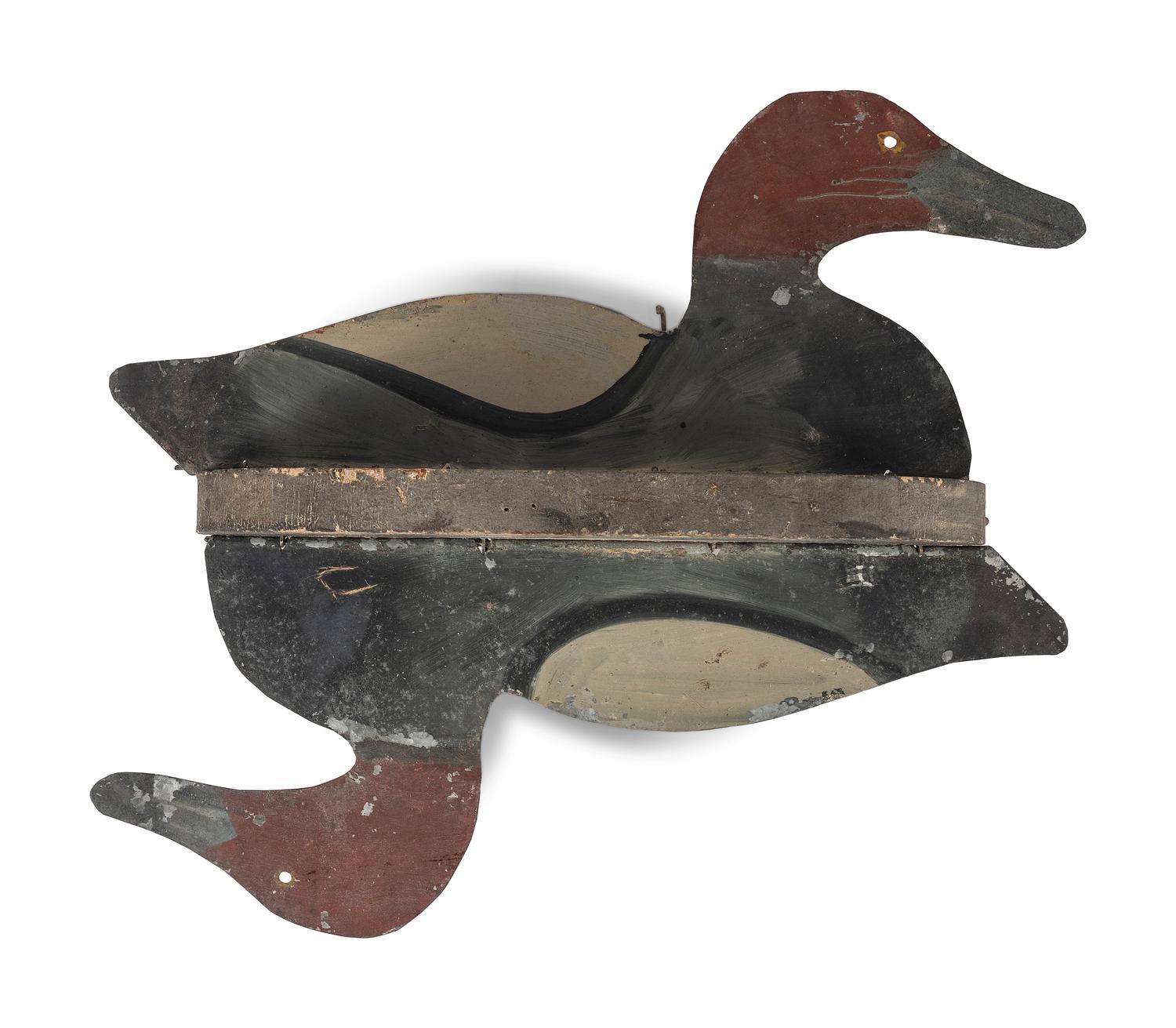 Five Painted Wood and Tin Folding Duck Decoys