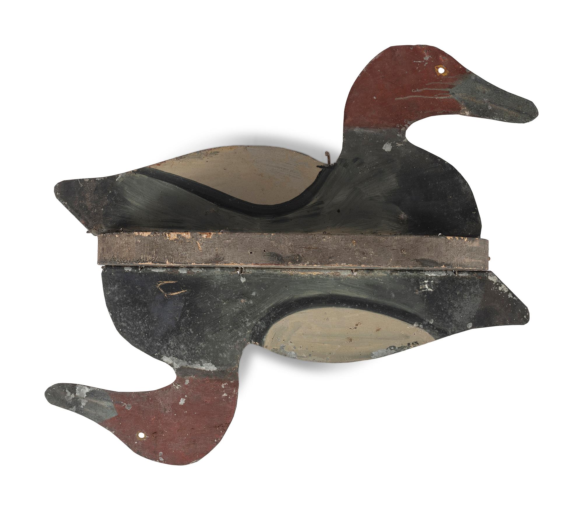 Five Painted Wood and Tin Folding Duck Decoys