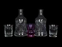 A Pair of Etched Glass Bedside Carafes and a Baccarat Bud Vase