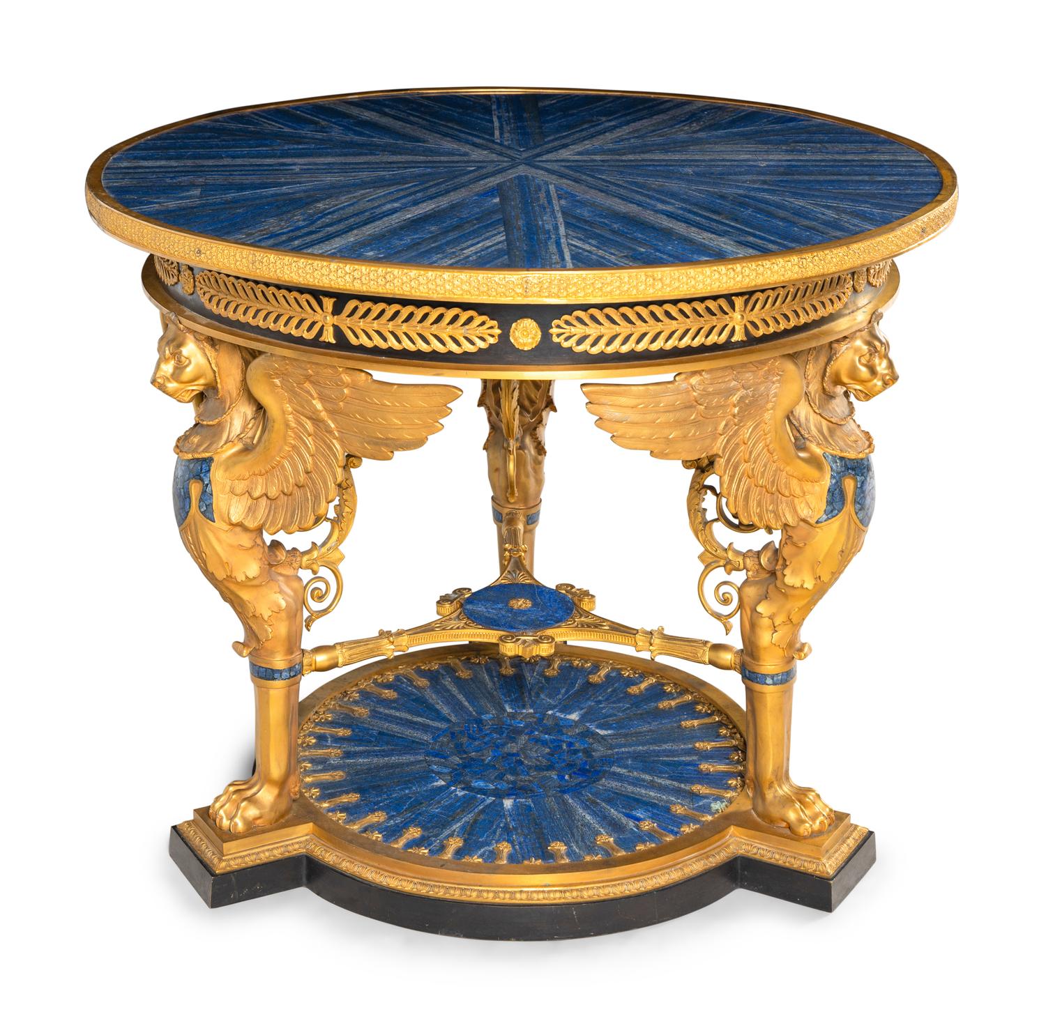 An Empire Style Gilt Bronze and Lapis Lazuli Center Table