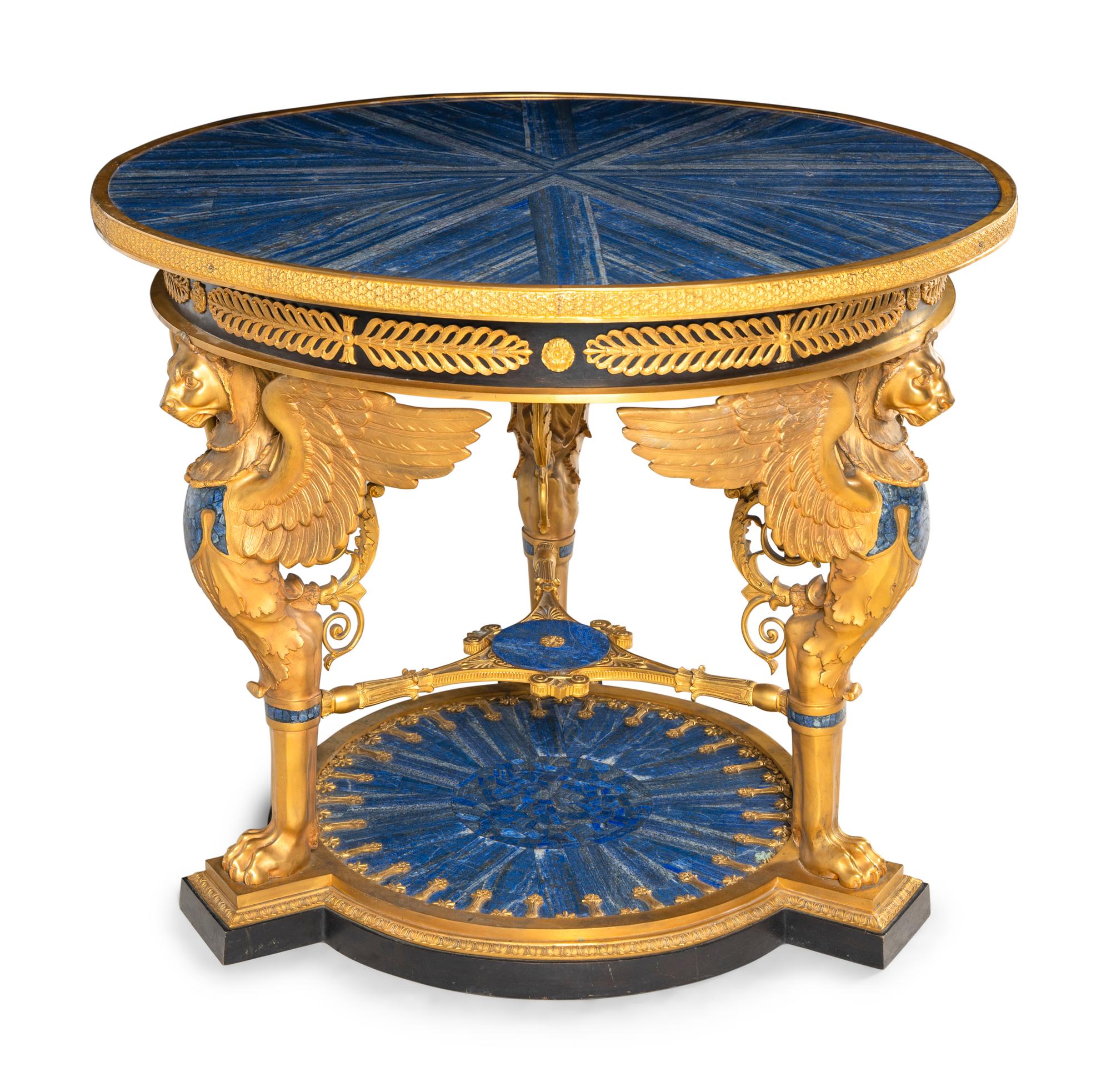 An Empire Style Gilt Bronze and Lapis Lazuli Center Table